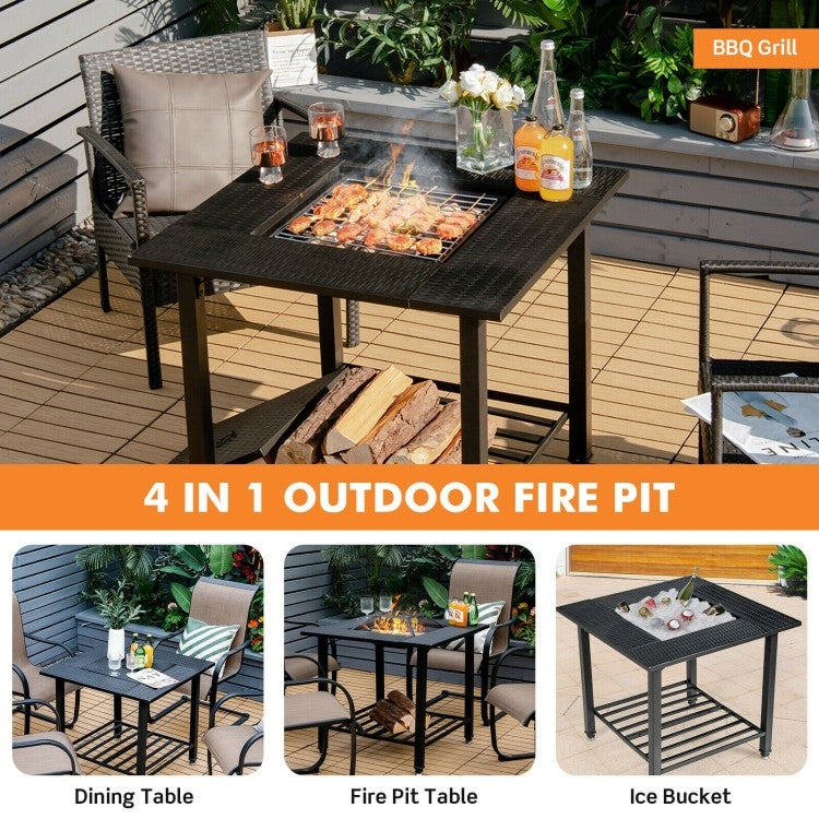 4 in 1 Square Fire Pit, Grill Cooking BBQ Grate, Ice Bucket, Dining Table LuxuryLifeWay Online Store