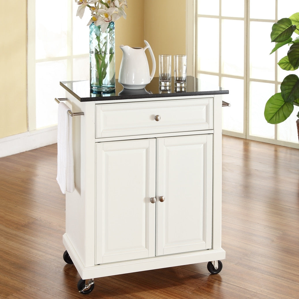 White Kitchen Cart with Granite Top and Locking Casters Wheels LuxuryLifeWay Online Store