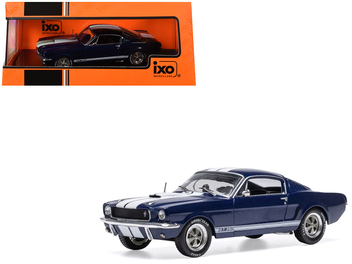 1965 Shelby GT350 Dark Blue Metallic with White Stripes 1/43 Diecast Model by IXO Models LuxuryLifeWay Online Store