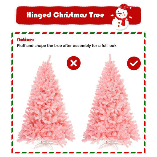 6 Feet Pink Artificial Hinged Spruce Full Christmas Tree with Foldable Metal Stand LuxuryLifeWay Online Store