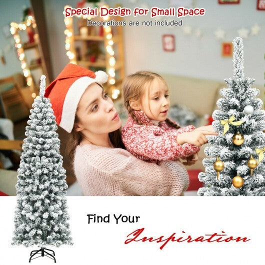 6 Feet Unlit Hinged Snow Flocked Artificial Pencil Christmas Tree with 500 Branch Tip LuxuryLifeWay Online Store