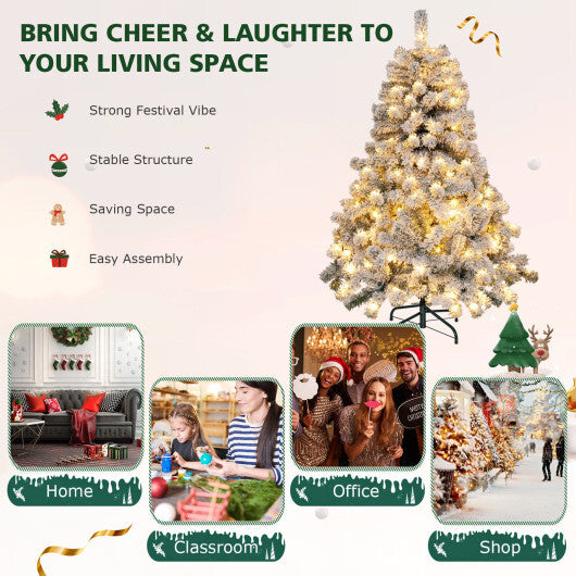 4.5 Feet Pre-Lit Premium Snow Flocked Christmas Tree with 150 Lights LuxuryLifeWay Online Store