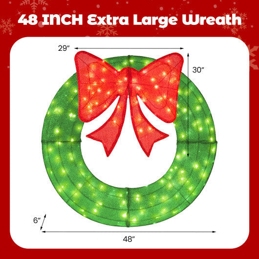 48 Inch Pre-Lit Lighted Christmas Mesh Wreath with Bow and 200 LED Bulbs-Green LuxuryLifeWay Online Store