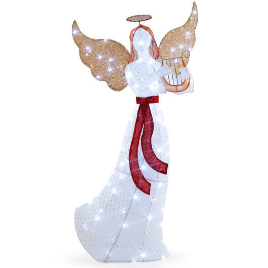 5 ft Christmas Lighted Angel with Harp and 120 Cold White LED Lights LuxuryLifeWay Online Store