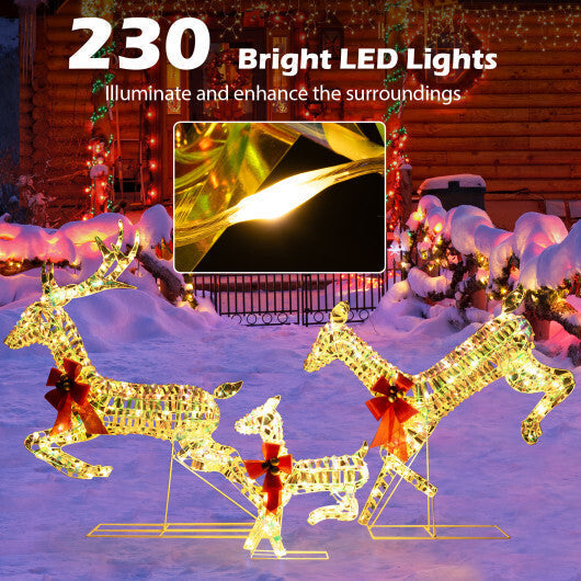 3-Piece Lighted Christmas Reindeer Family with LED Lights and Bows LuxuryLifeWay Online Store
