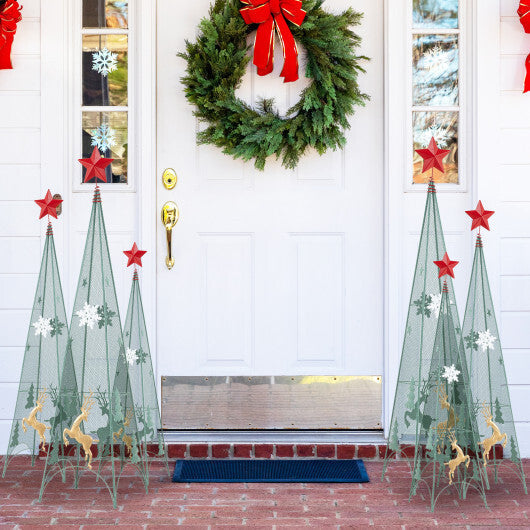 3/3.5/4 Feet Set of 3 Tower Shaped Christmas Trees with Removable Star Toppers LuxuryLifeWay Online Store
