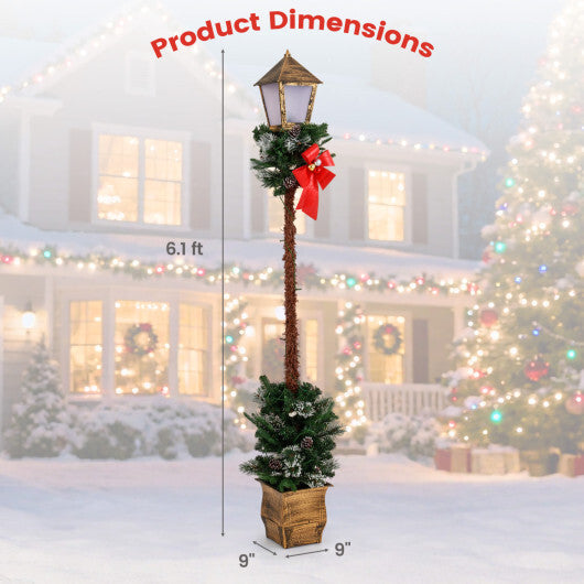 6.1 Feet Christmas Pre-lit Street Lamp with Artificial Greenery and Snow-flocked Branch Tips-Bright White LuxuryLifeWay Online Store