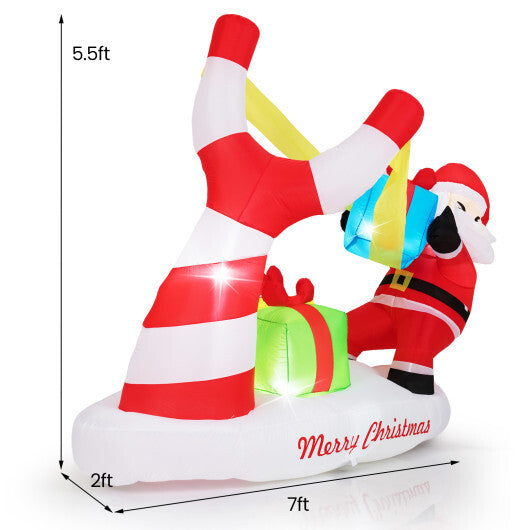 7 Feet Christmas Inflatables Santa with Slingshot and Built-in LED Lights Outdoor Decoration