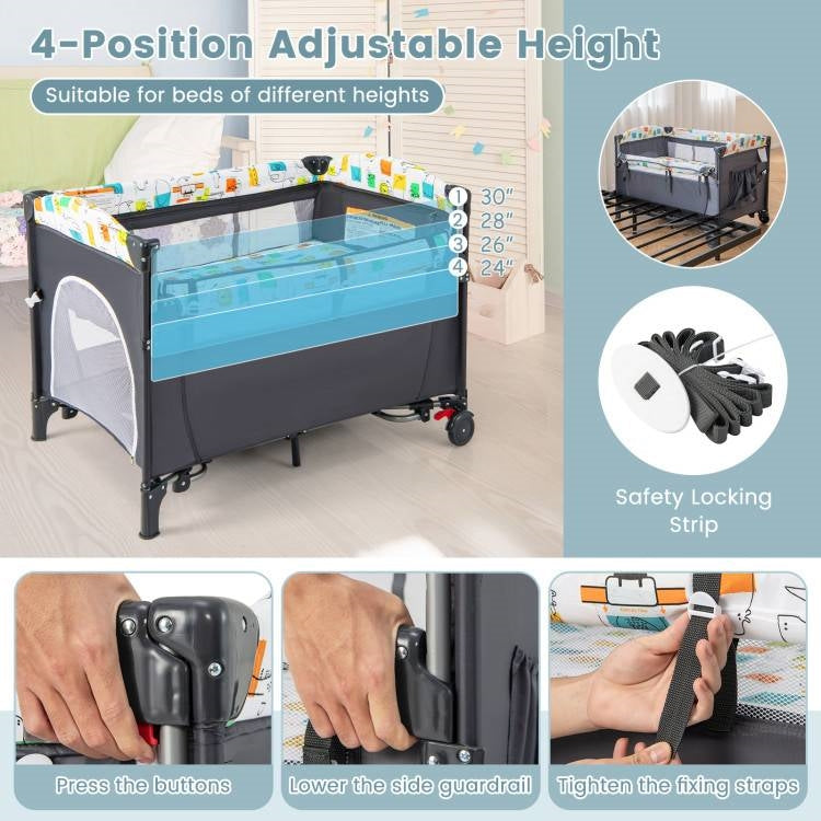 Grey Foldable Baby/Toddler Playpen Bassinet Bed Crib Music Box LuxuryLifeWay Online Store