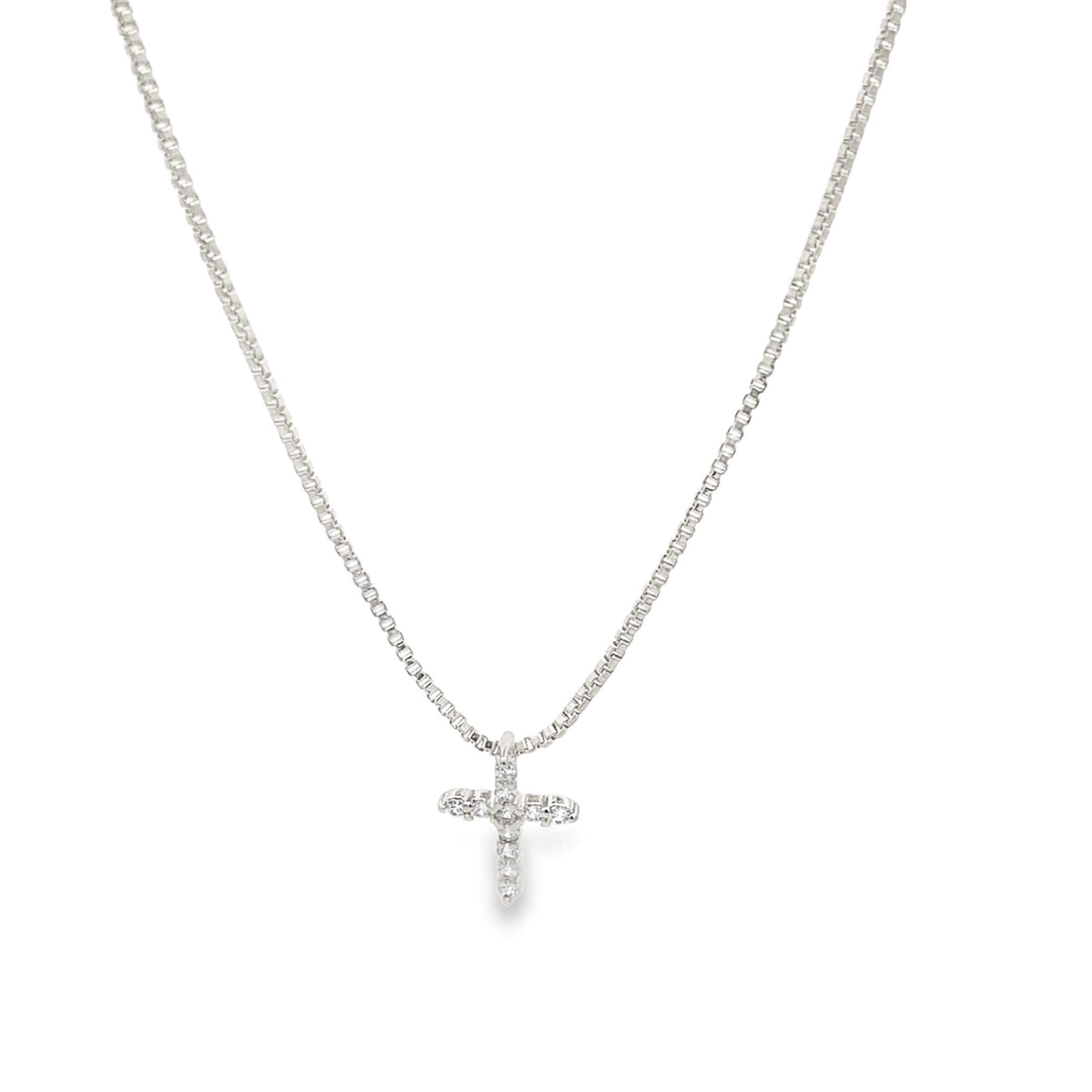 Dainty CZ Pave Cross Pendant Box Chain Necklace (F238A) LuxuryLifeWay Online Store
