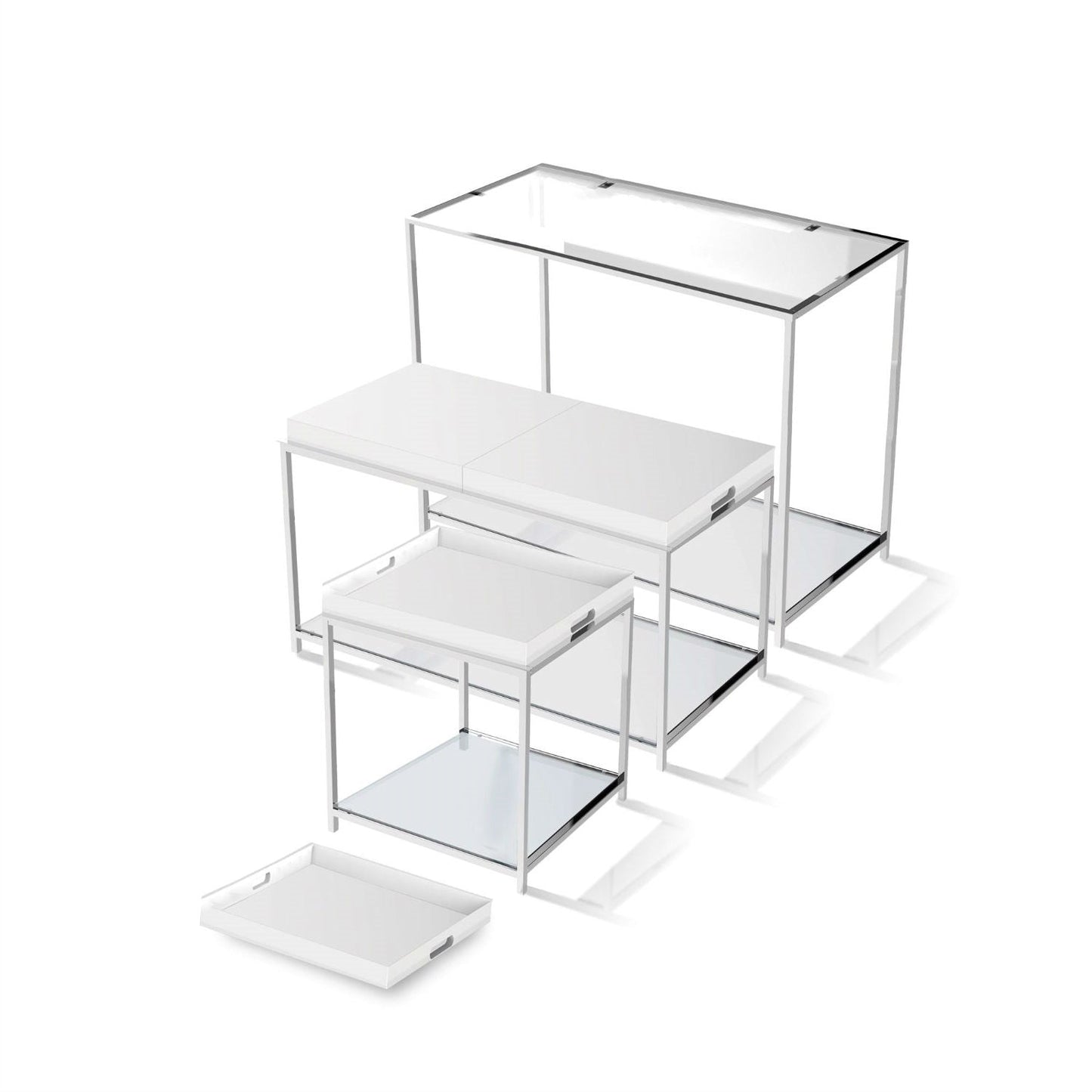 Modern Chrome Metal Coffee Table with 2 White Removable Trays LuxuryLifeWay Online Store