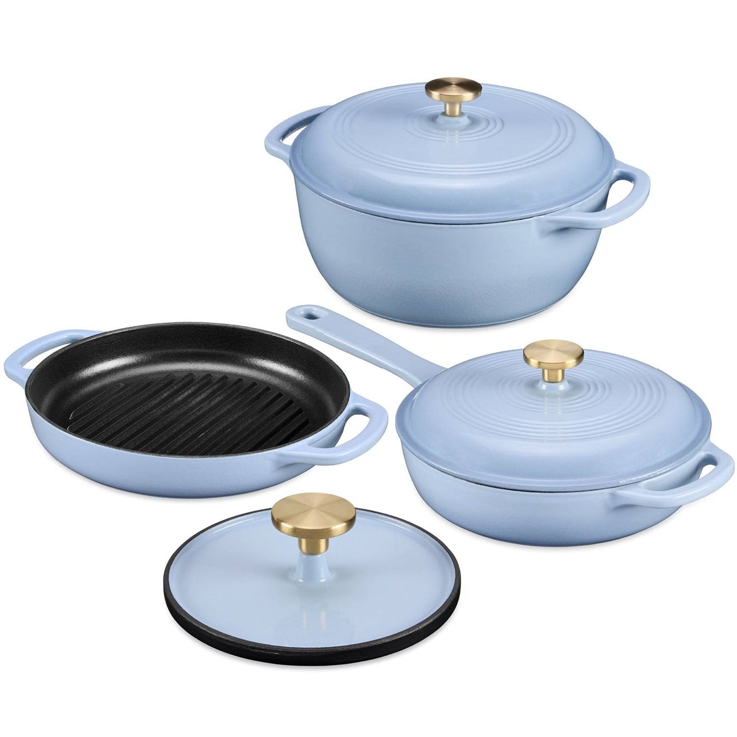6-Piece Baby Blue Cast Iron Cookware Set LuxuryLifeWay Online Store