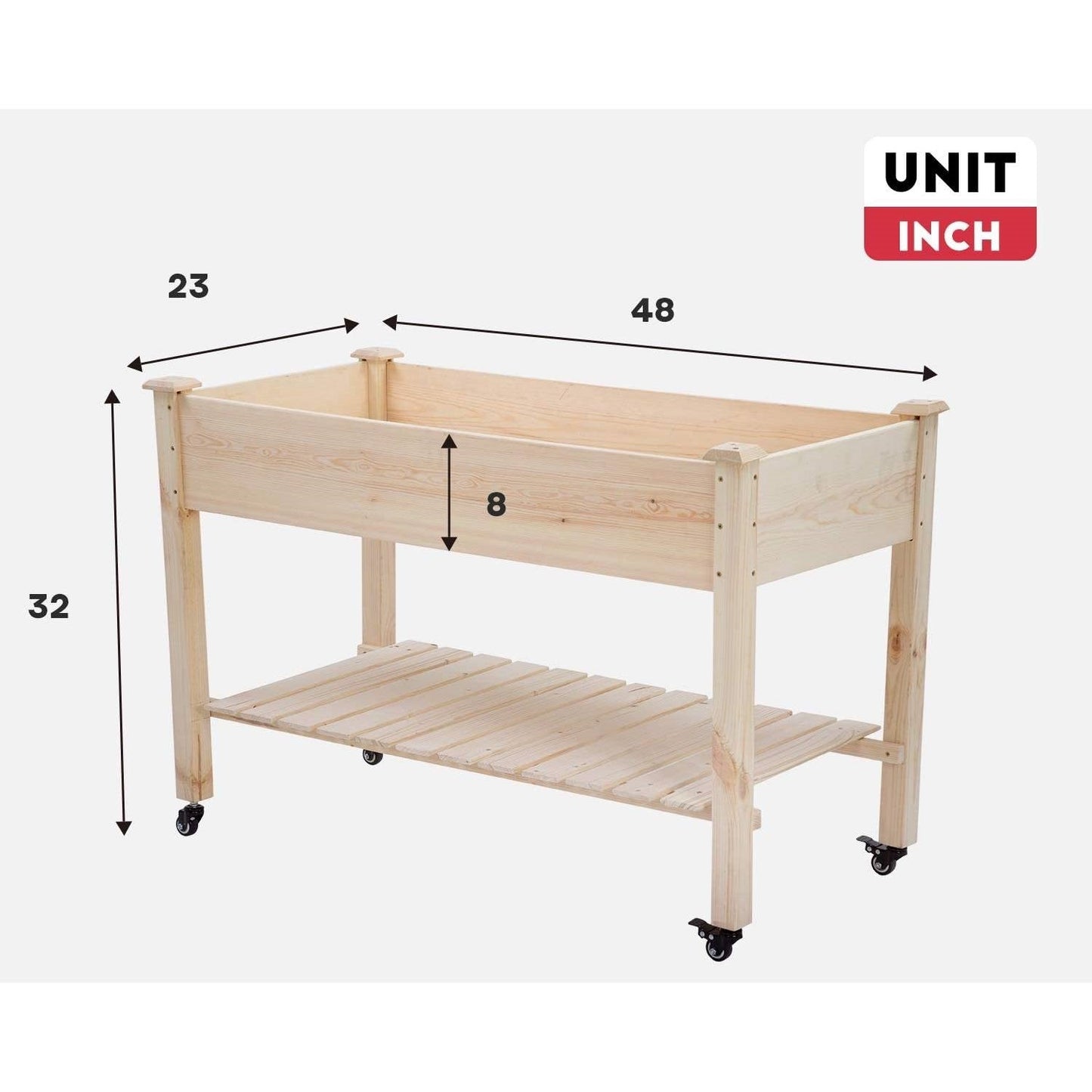 2ft x 4ft Outdoor Solid Fir Wood Raised Garden Bed Planter Box on Locking Wheels LuxuryLifeWay Online Store