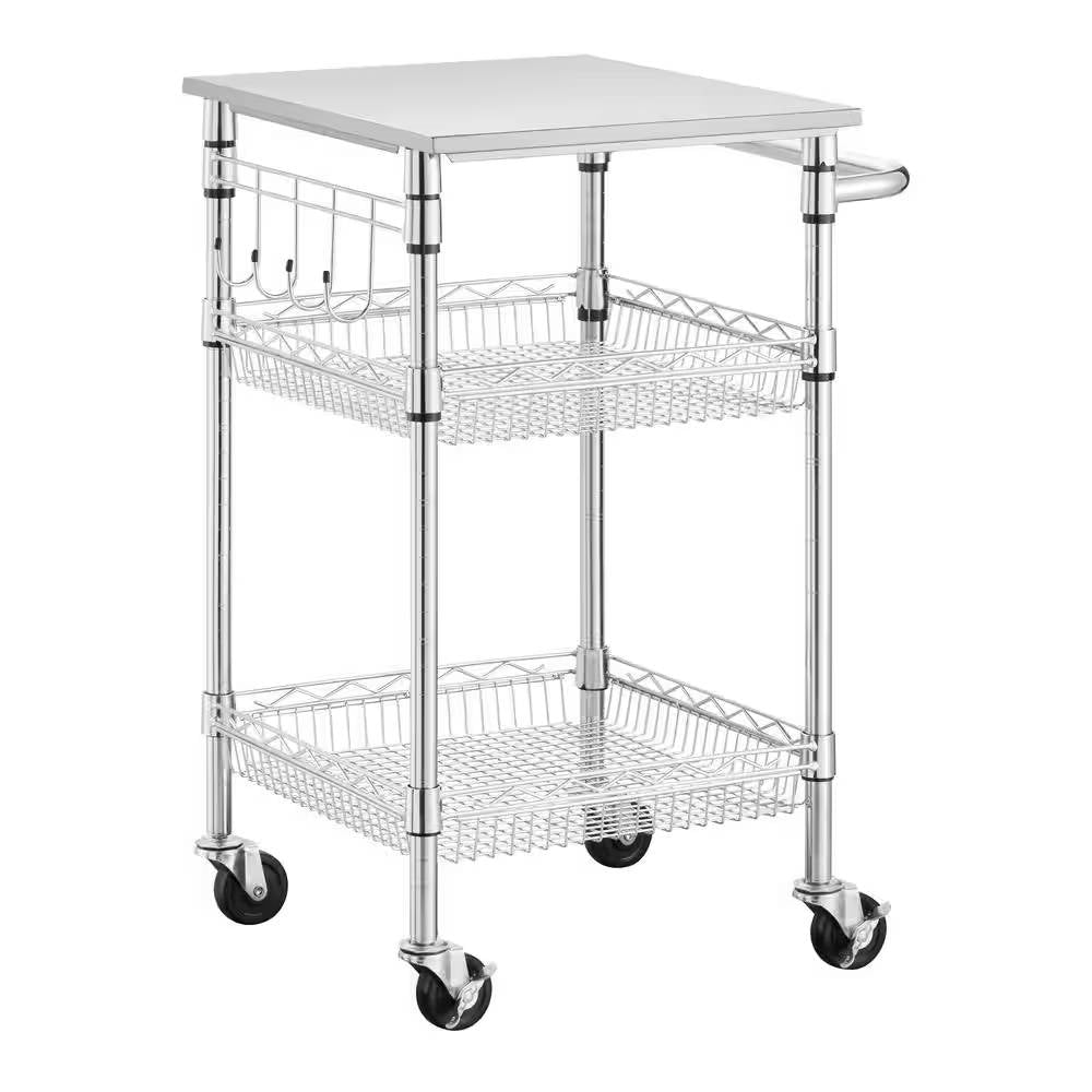 Compact Kitchen Cart with Stainless Steel Top and 2 Bottom Storage Shelves LuxuryLifeWay Online Store
