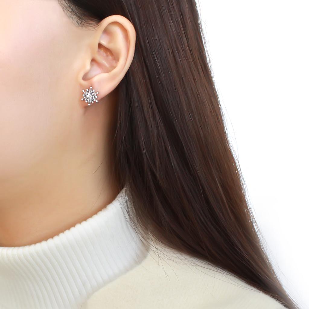 DA294 - High polished (no plating) Stainless Steel Earrings with AAA Grade CZ in Clear LuxuryLifeWay Online Store