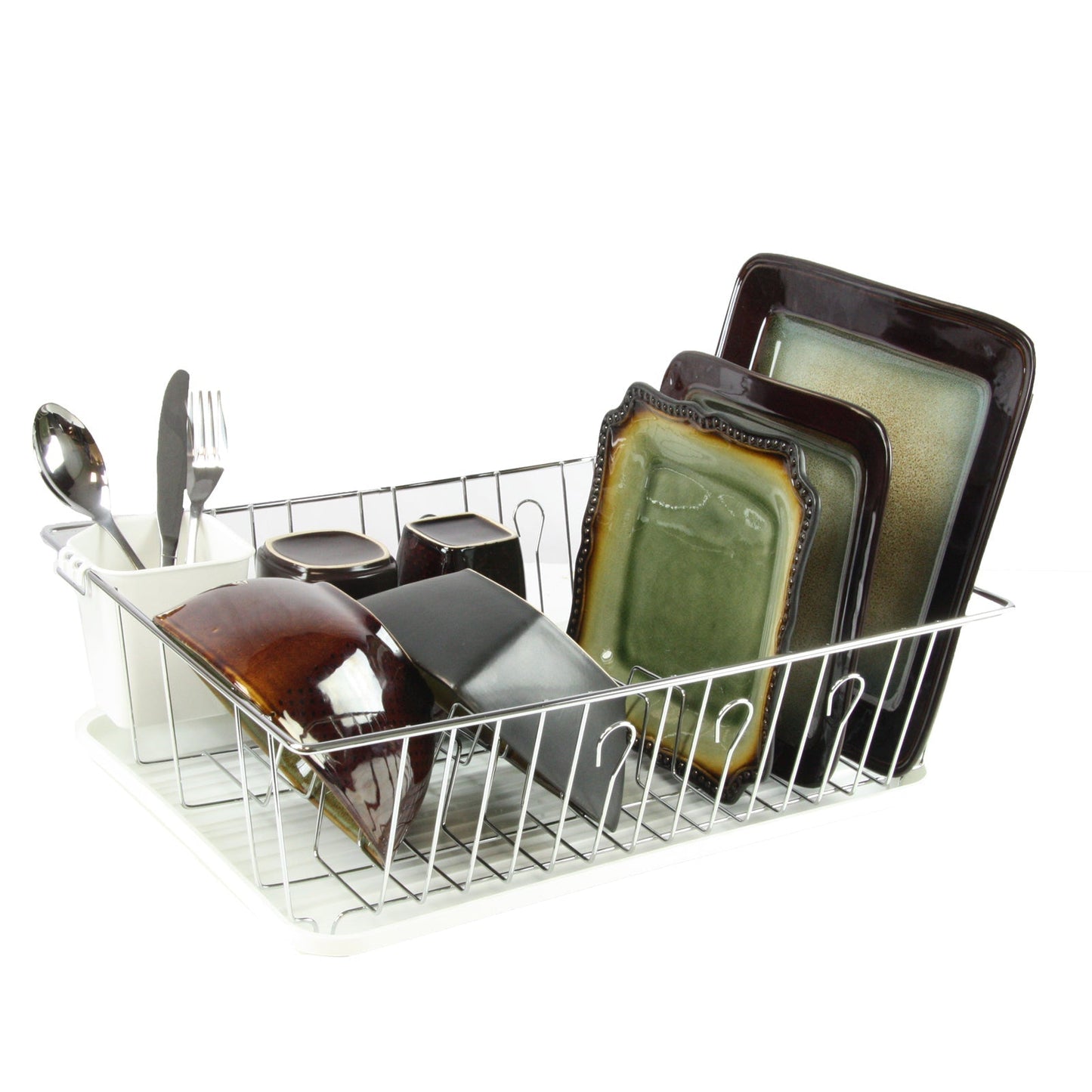 MegaChef 17.5 Inch White Single Level Dish Rack with 14 Plate Positioners and a Detachable Utensil Holder LuxuryLifeWay Online Store