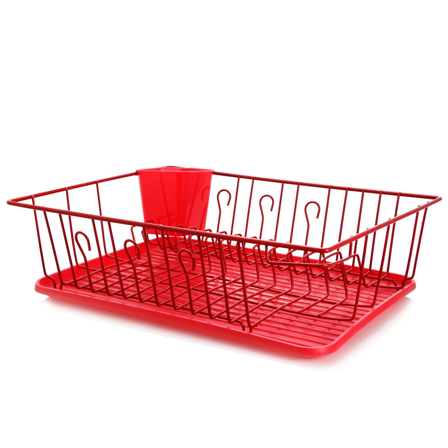 MegaChef 17.5 Inch Red Dish Rack with 14 Plate Positioners and a Detachable Utensil Holder LuxuryLifeWay Online Store
