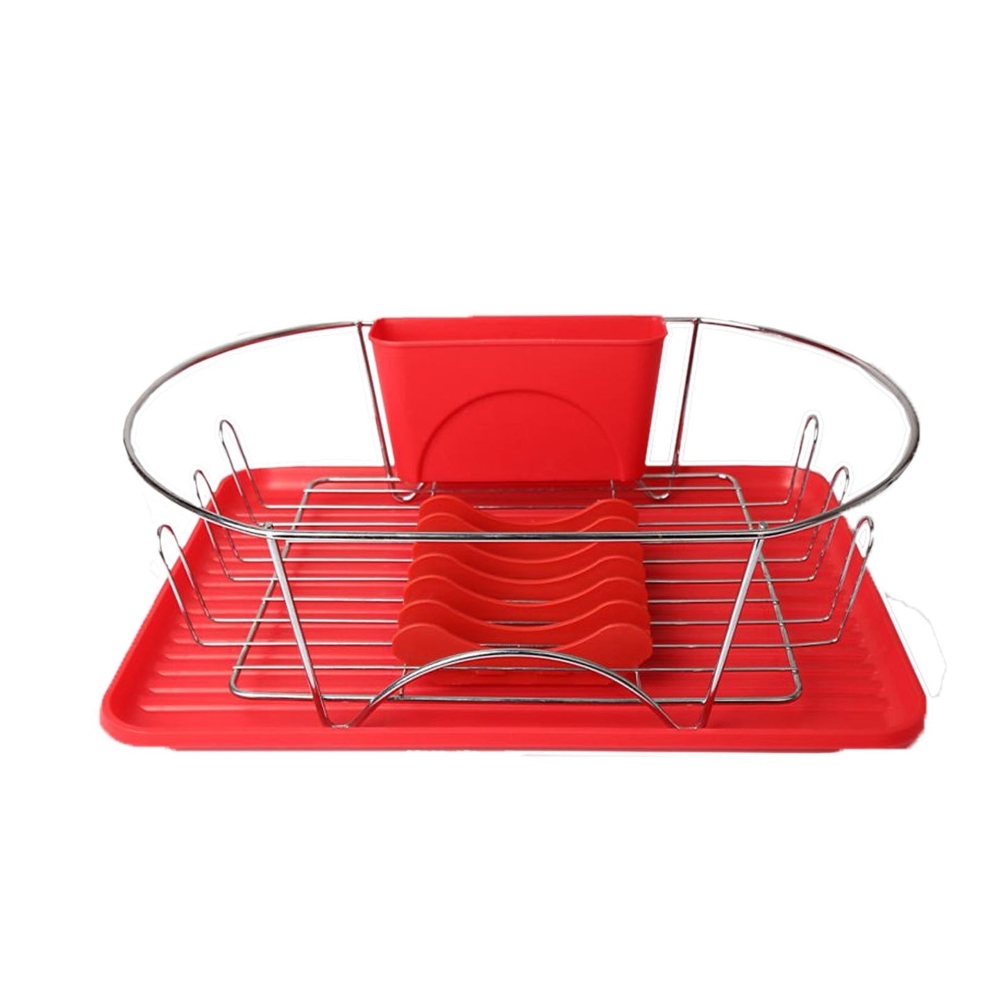 MegaChef 17 Inch Red and Silver Dish Rack with Detachable Utensil holder and a 6 Attachable Plate Positioner LuxuryLifeWay Online Store