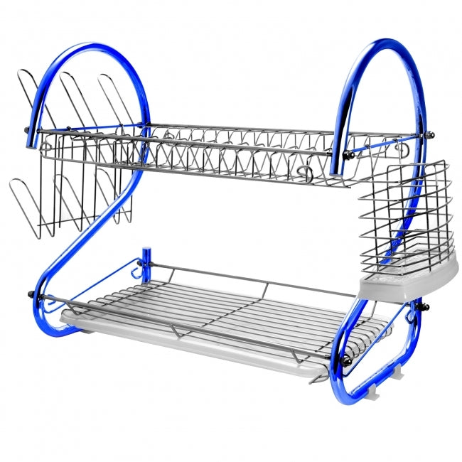 MegaChef 16 Inch Two Shelf Iron Wire Dish Rack in Blue LuxuryLifeWay Online Store