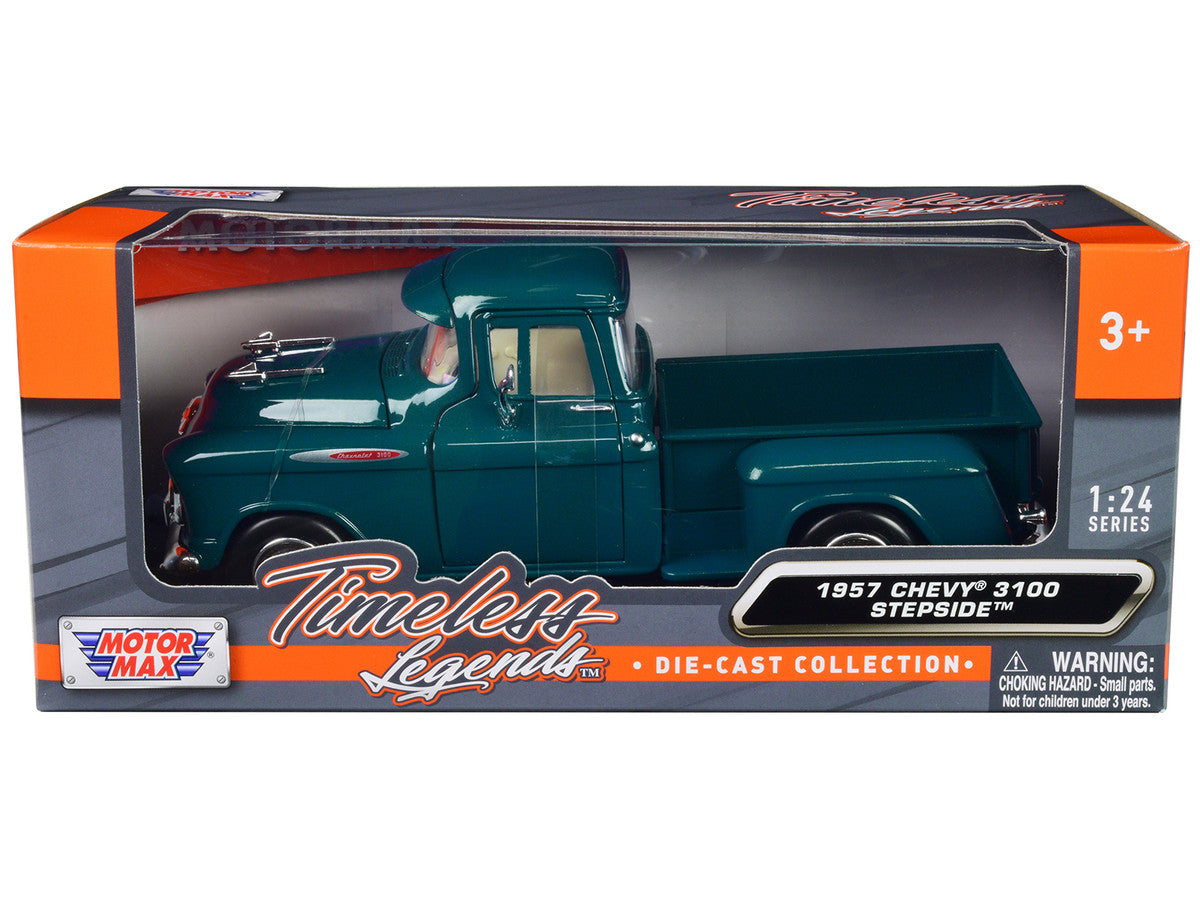 1957 Chevrolet 3100 Stepside Pickup Truck Teal Metallic "Timeless Legends" Series 1/24 Diecast Model Car by Motormax LuxuryLifeWay Online Store