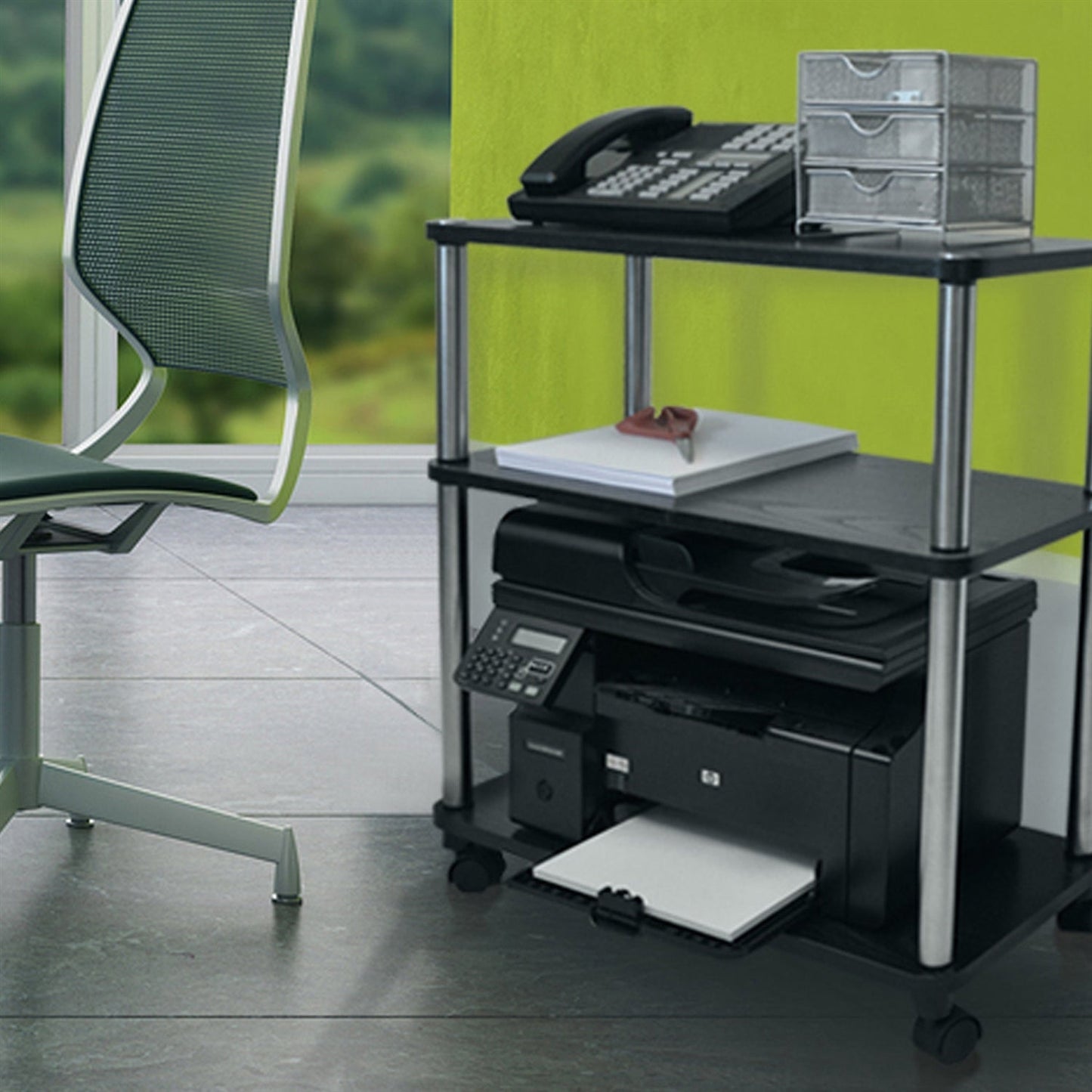 3-Shelf Mobile Home Office Caddy Printer Stand Cart in Black LuxuryLifeWay Online Store