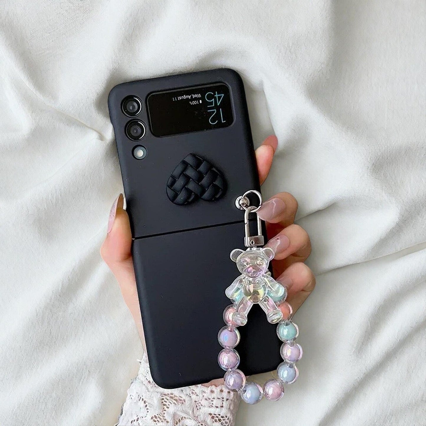 Cute Bear Beaded Bracelet Case for Motorola Razr 40 50 Ultra 2023 2024 - Colorful Heart Candy Design Hard PC Protective Cover LuxuryLifeWay Online Store