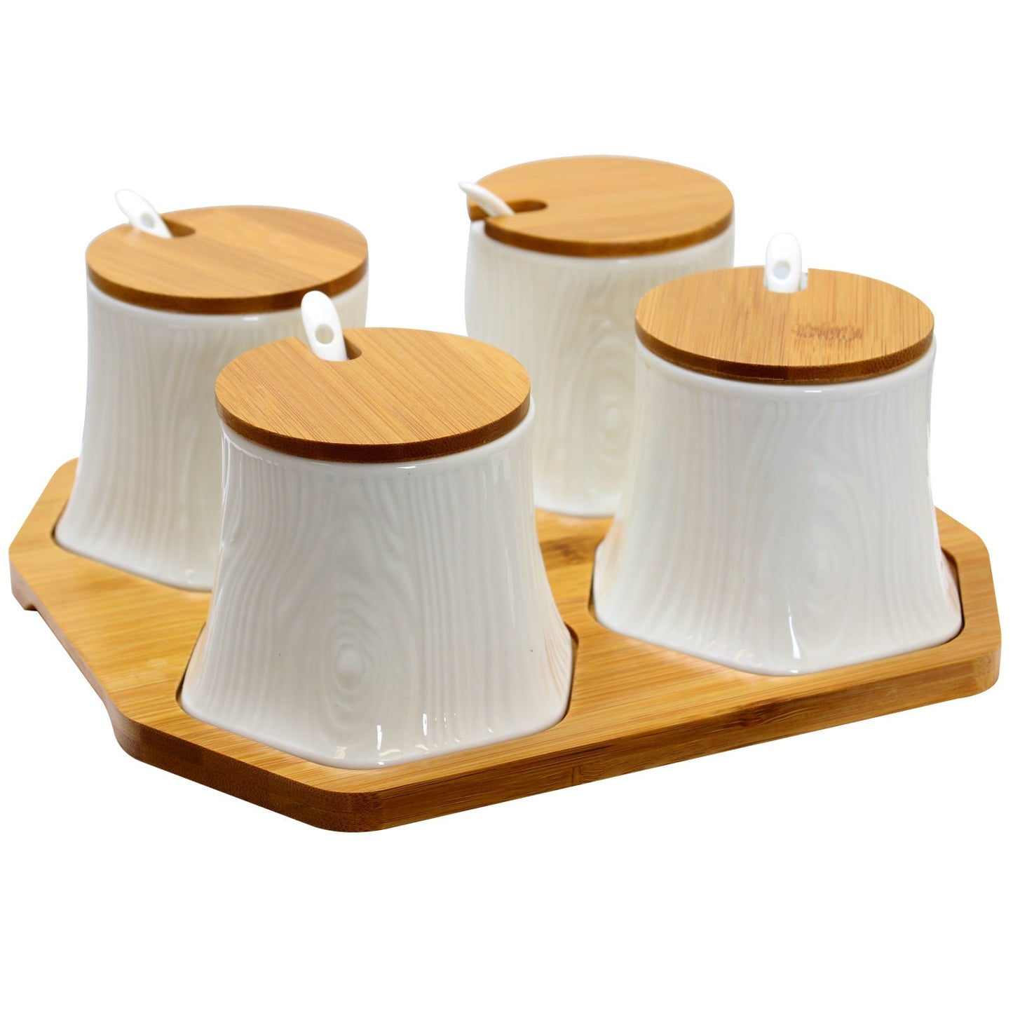 Elama Ceramic Spice, Jam and Salsa Jars with Bamboo Lids & Serving Spoons LuxuryLifeWay Online Store