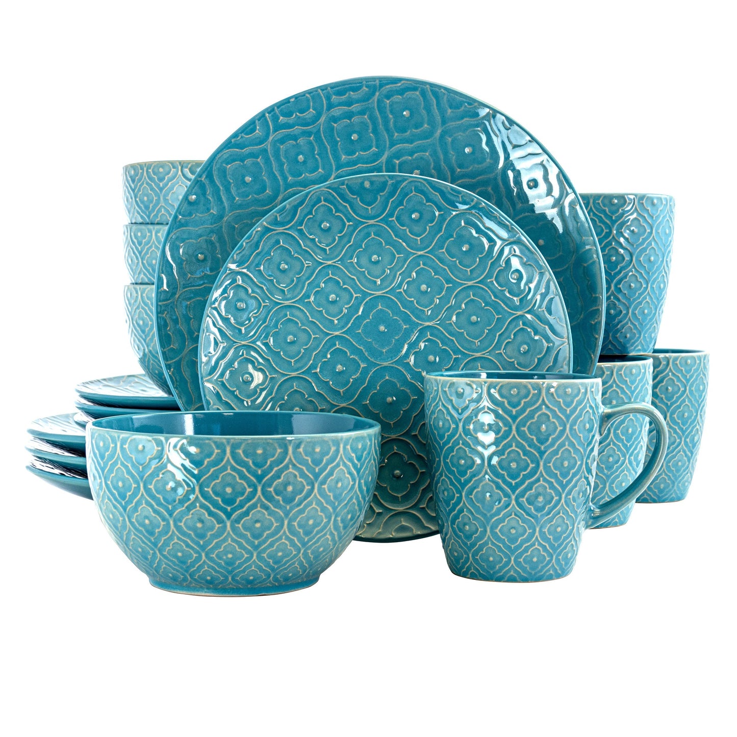 Elama Aqua Lily 16 Piece Luxurious Stoneware Dinnerware with Complete Setting for 4 LuxuryLifeWay Online Store