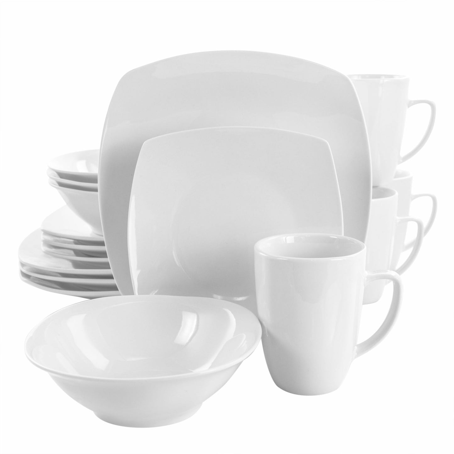 Elama Bishop 16 Piece Soft Square Porcelain Dinnerware Set in White LuxuryLifeWay Online Store
