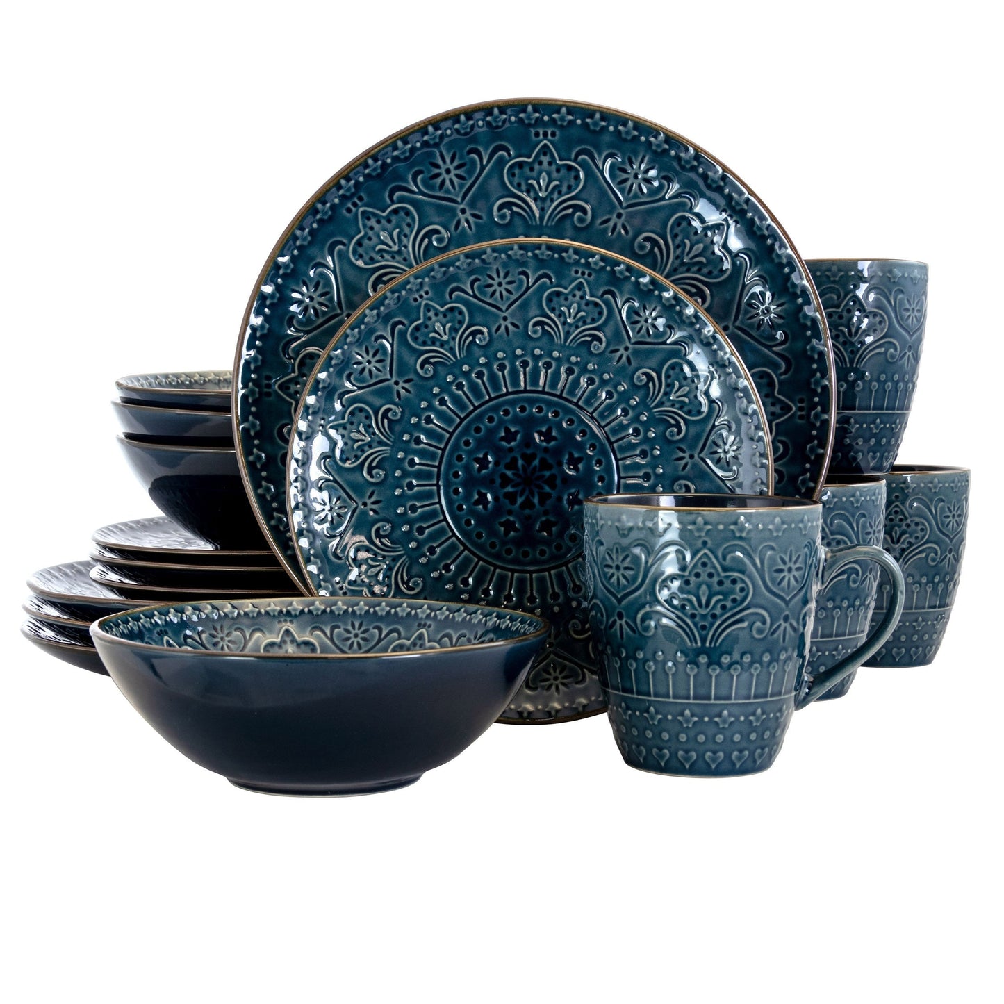 Elama Deep Sea Mozaic 16 Piece Luxurious Stoneware Dinnerware with Complete Setting for 4 LuxuryLifeWay Online Store