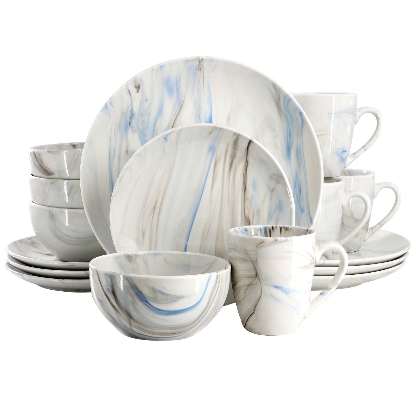 Elama Fine Marble 16 Piece Porcelain Dinnerware Set in Blue and Gray LuxuryLifeWay Online Store