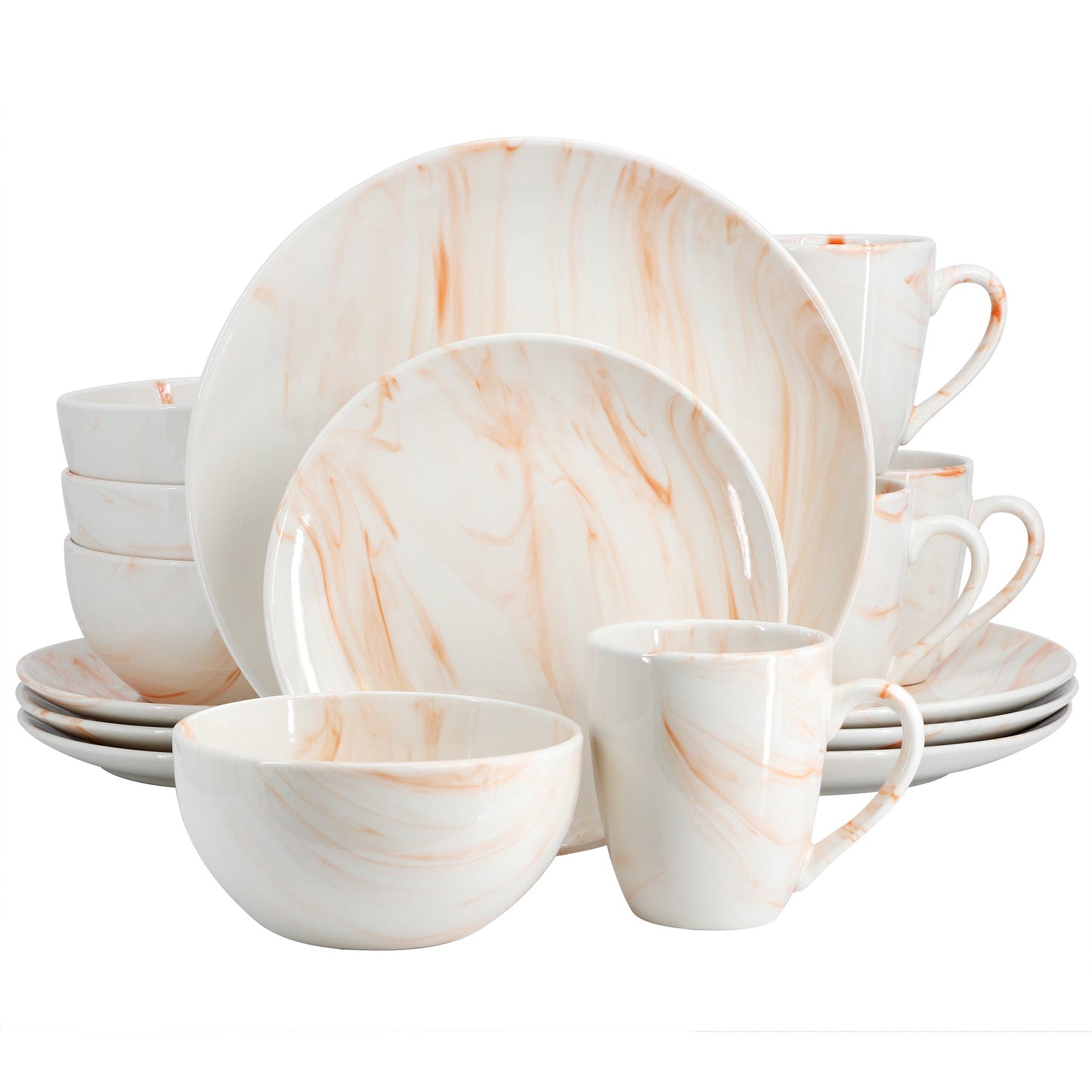 Elama Fine Marble 16 Piece Porcelain Dinnerware Set in Orange LuxuryLifeWay Online Store