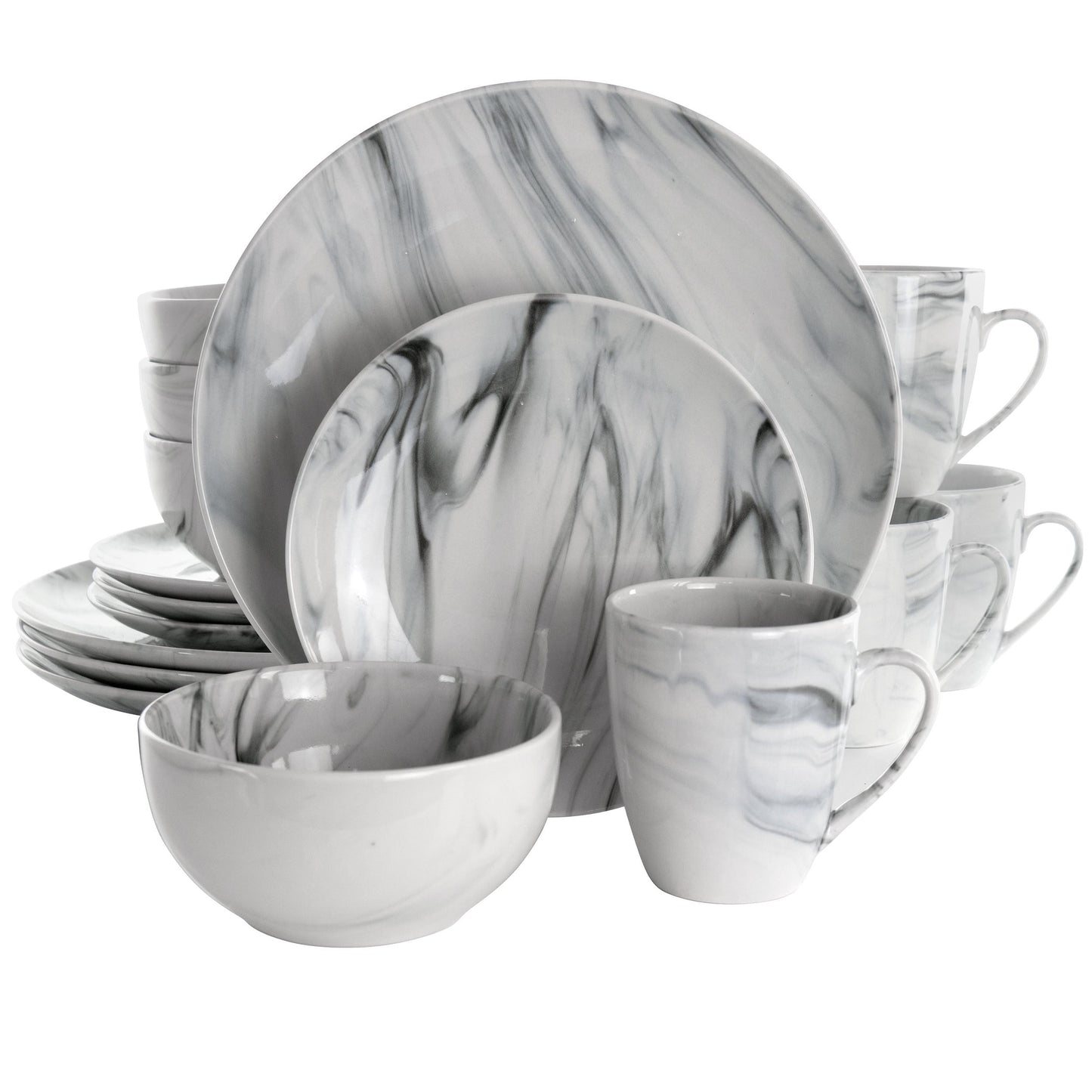 Elama Fine Marble 16 Piece Stoneware Dinnerware Set in Black and White LuxuryLifeWay Online Store