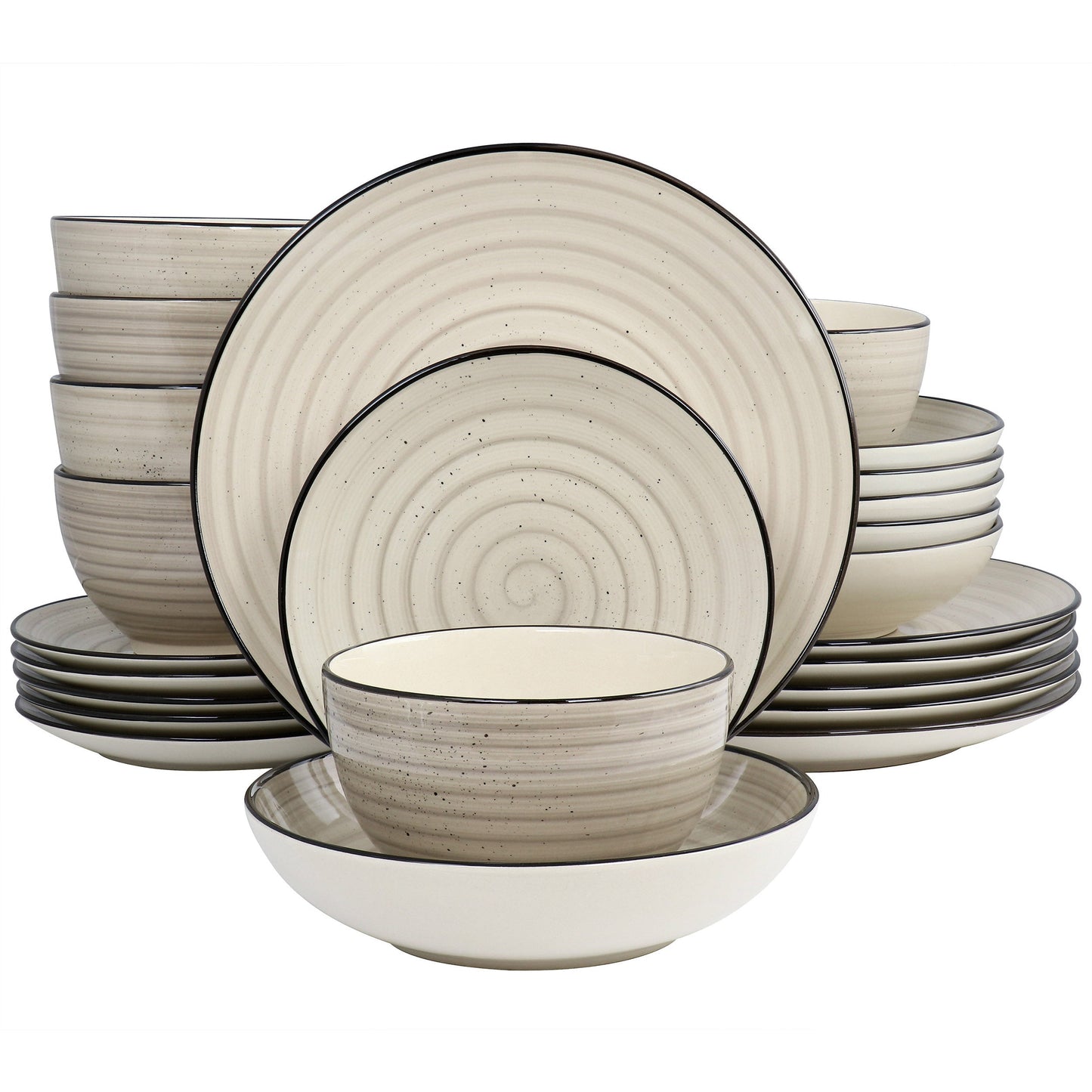 Elama Gia 24 Piece Round Stoneware Dinnerware Set in Cream LuxuryLifeWay Online Store