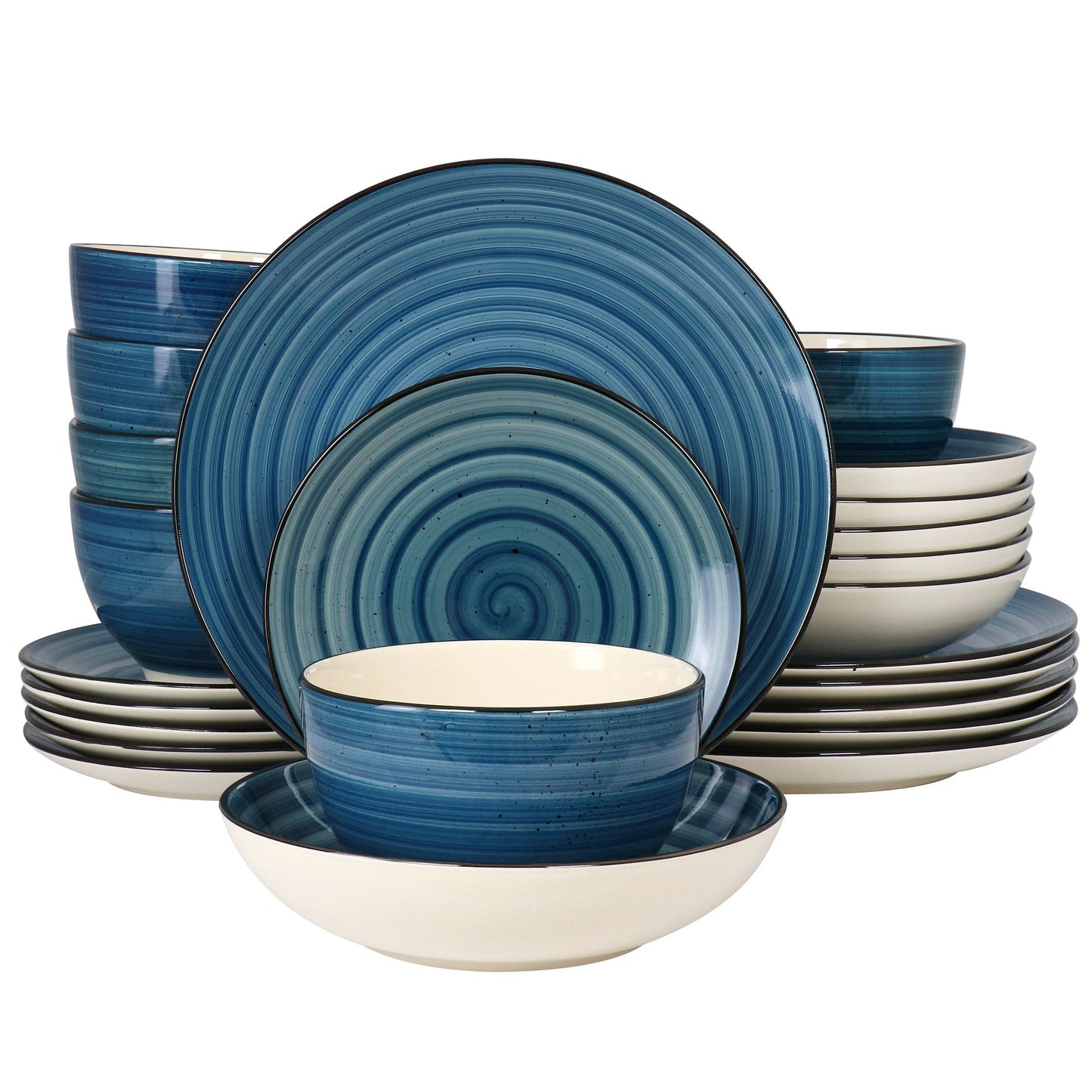 Elama Gia 24 Piece Round Stoneware Dinnerware Set in Dark Blue LuxuryLifeWay Online Store