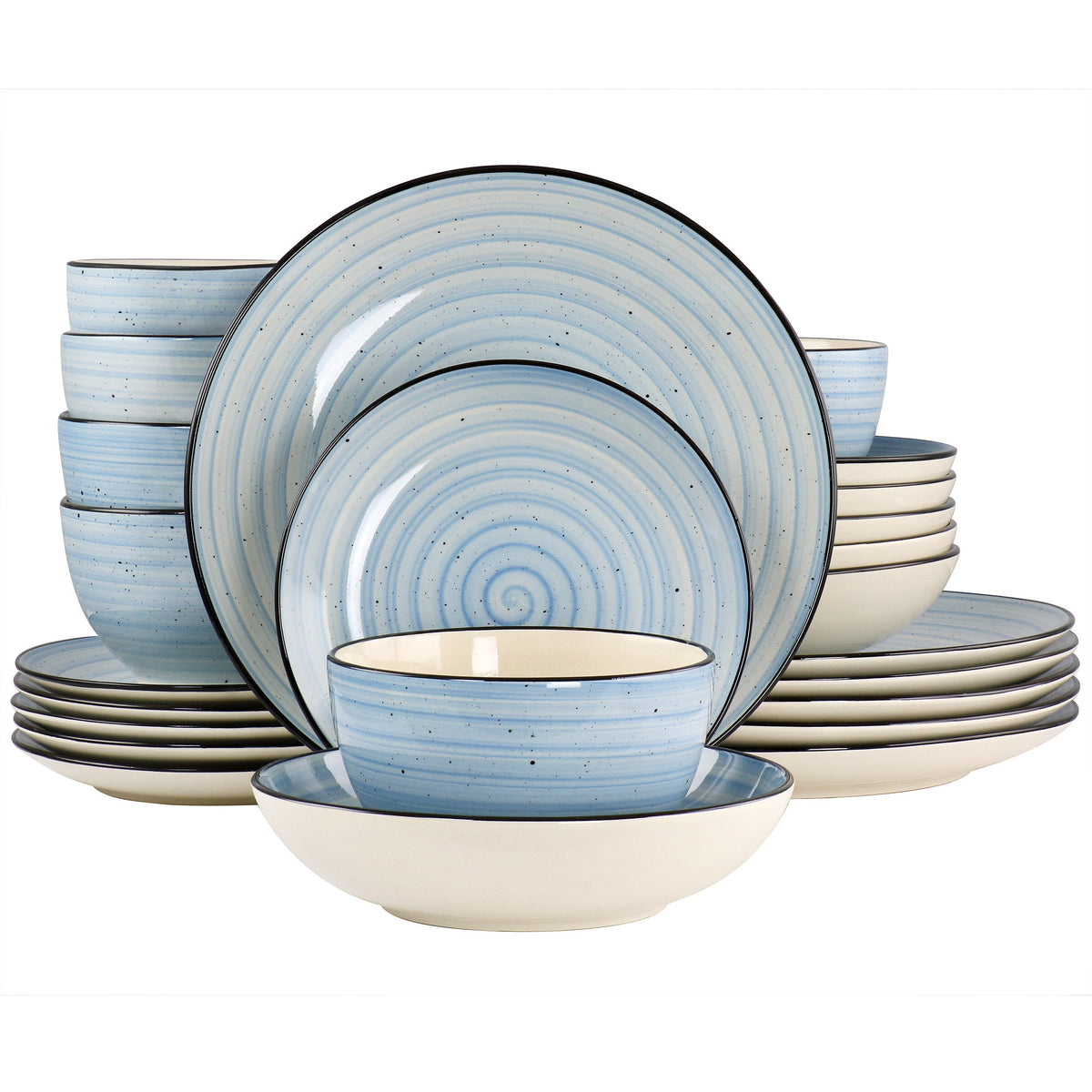 Elama Gia 24 Piece Round Stoneware Dinnerware Set in Light Blue LuxuryLifeWay Online Store