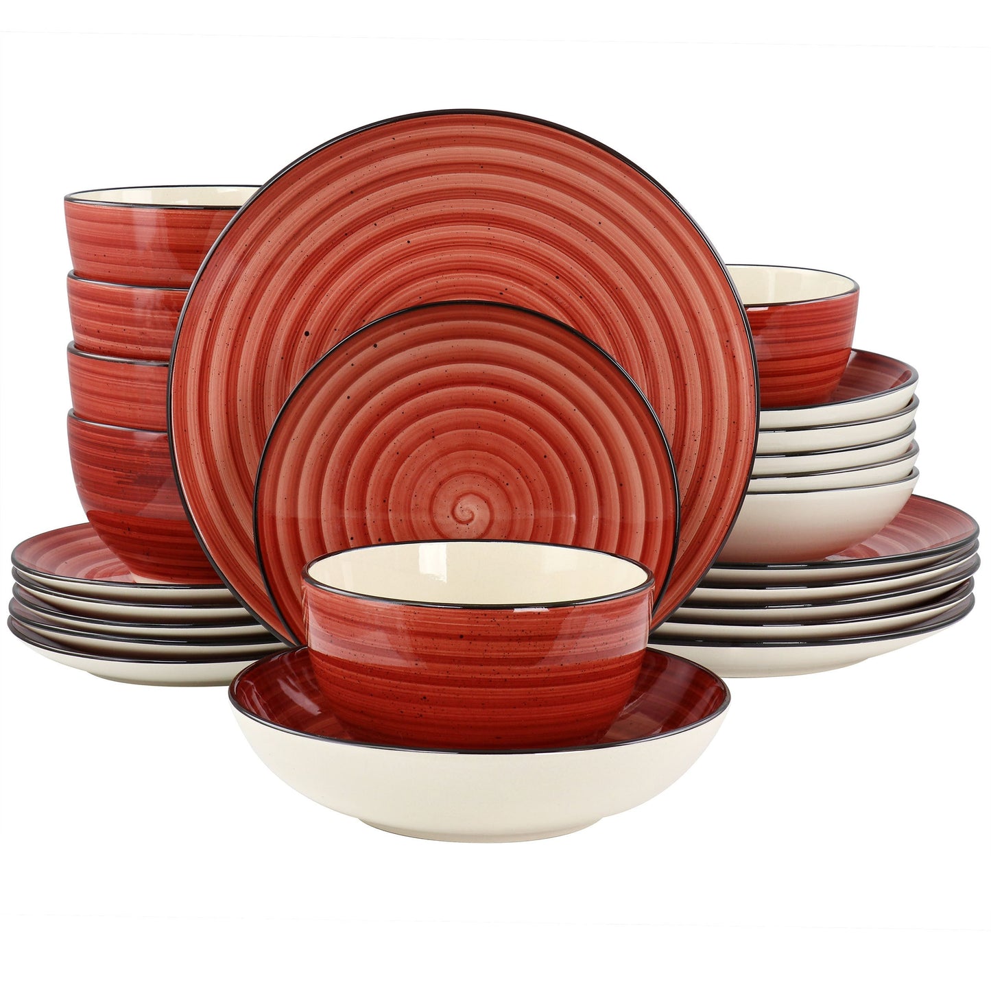 Elama Gia 24 Piece Round Stoneware Dinnerware Set in Red LuxuryLifeWay Online Store
