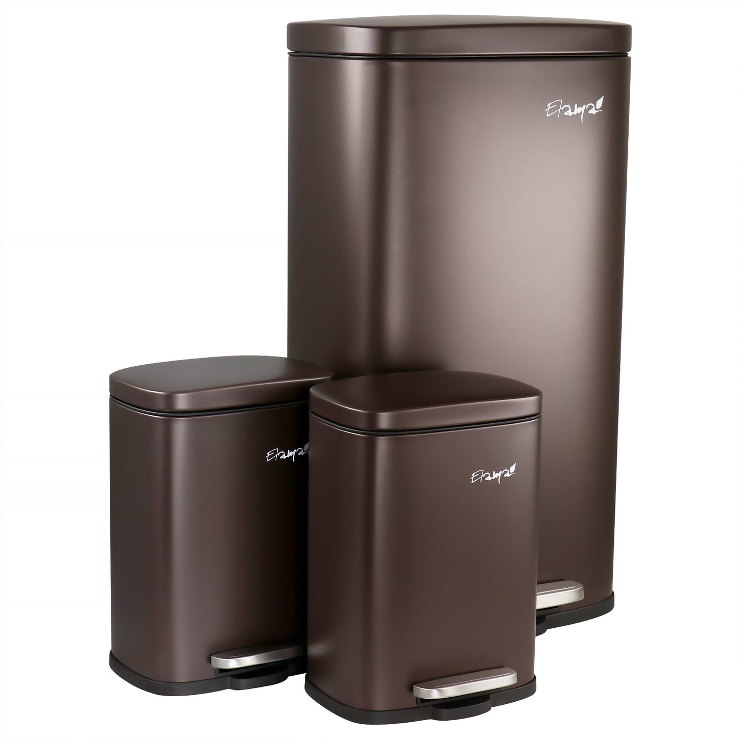 Elama 3 Piece 8 Gallon and 1.3 Gallon Stainless Steel Step Trash Bin Combo Set with Slow Close Mechanism in Matte Bronze LuxuryLifeWay Online Store