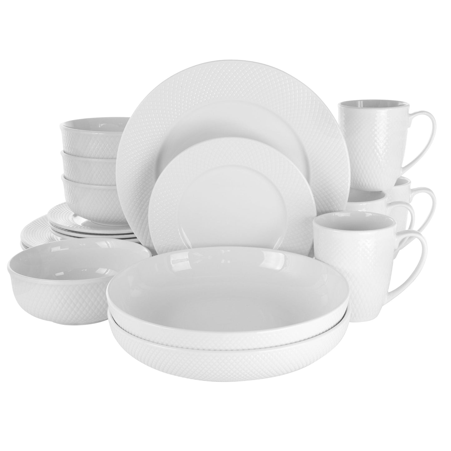 Elama Maisy 18 Piece Round Porcelain Dinnerware Set in White LuxuryLifeWay Online Store