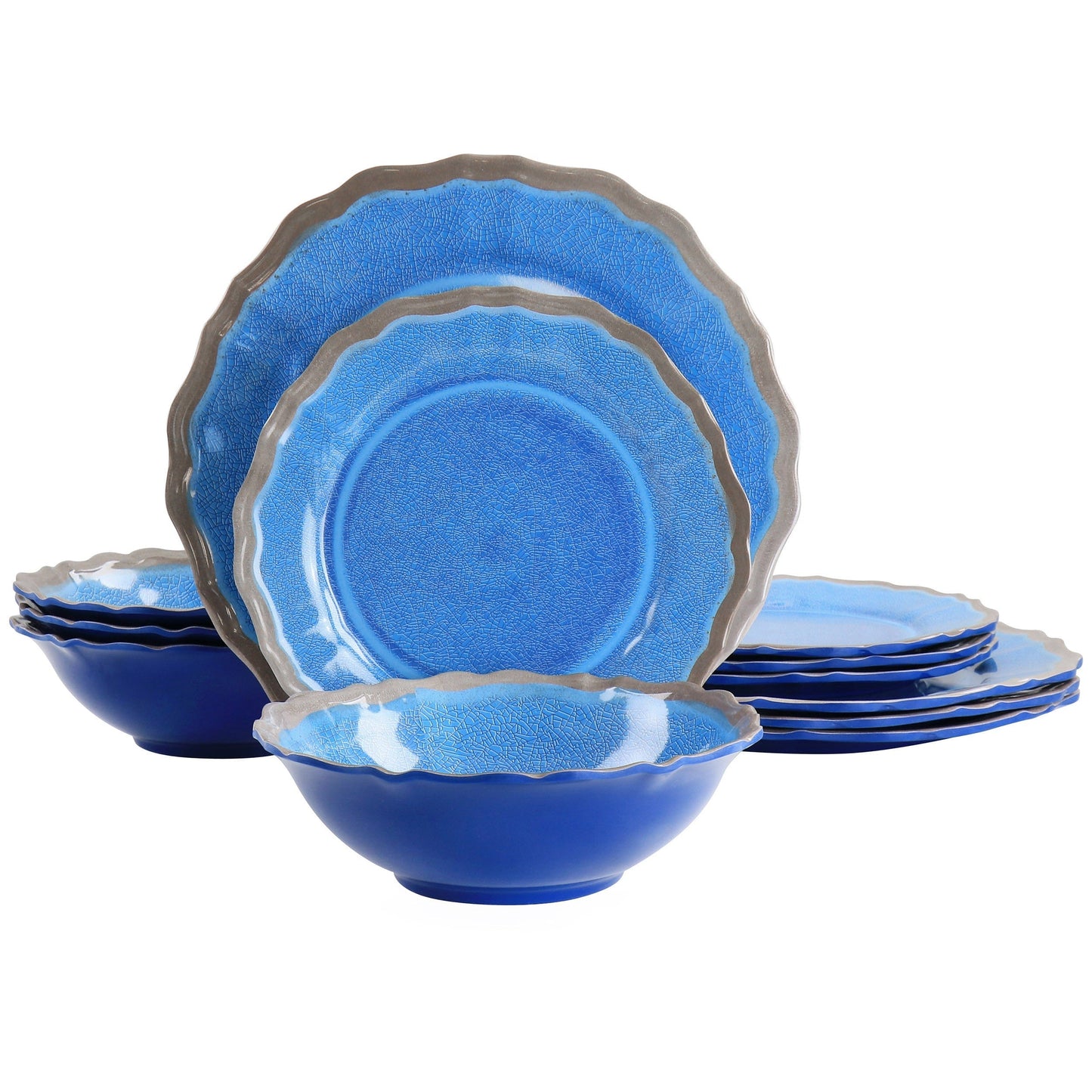 Elama Roma 12 Piece Melamine Dinnerware Set in Blue LuxuryLifeWay Online Store