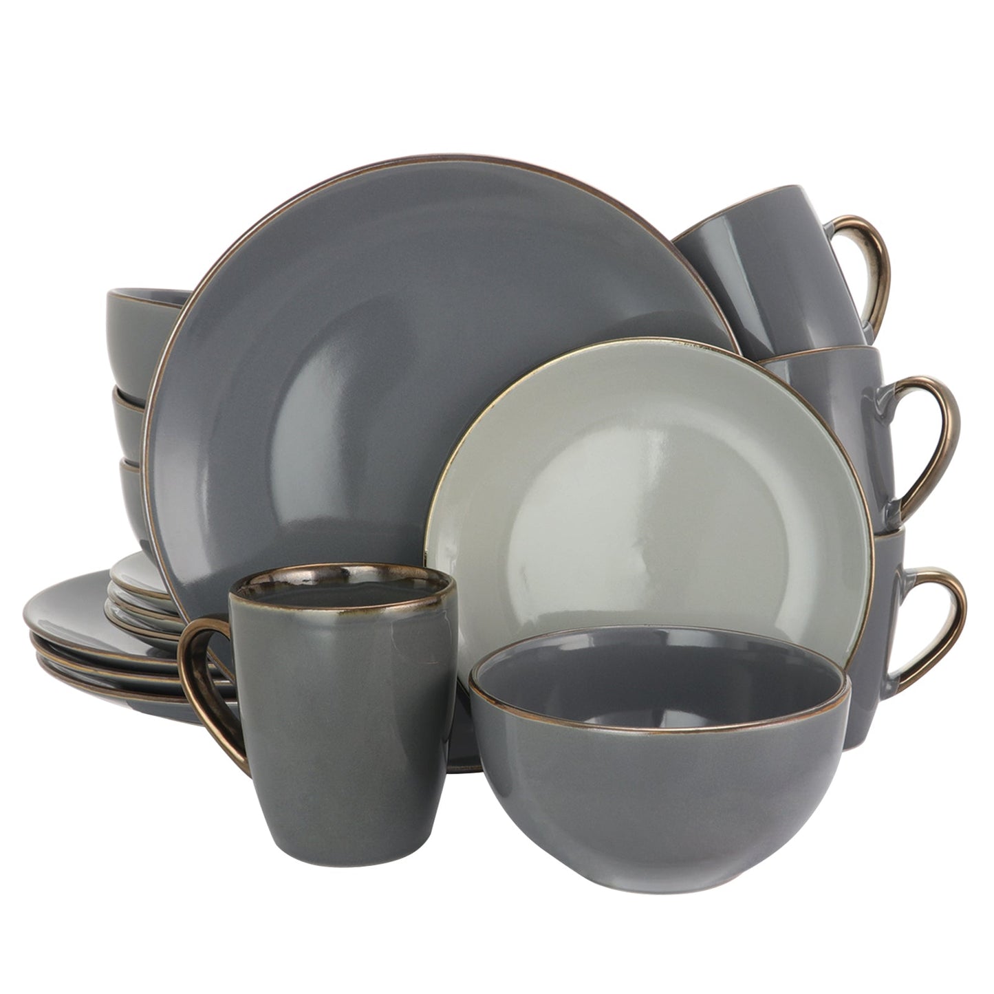 Elama Tahitian Grand 16 Piece Stoneware Dinnerware Set in Gray LuxuryLifeWay Online Store