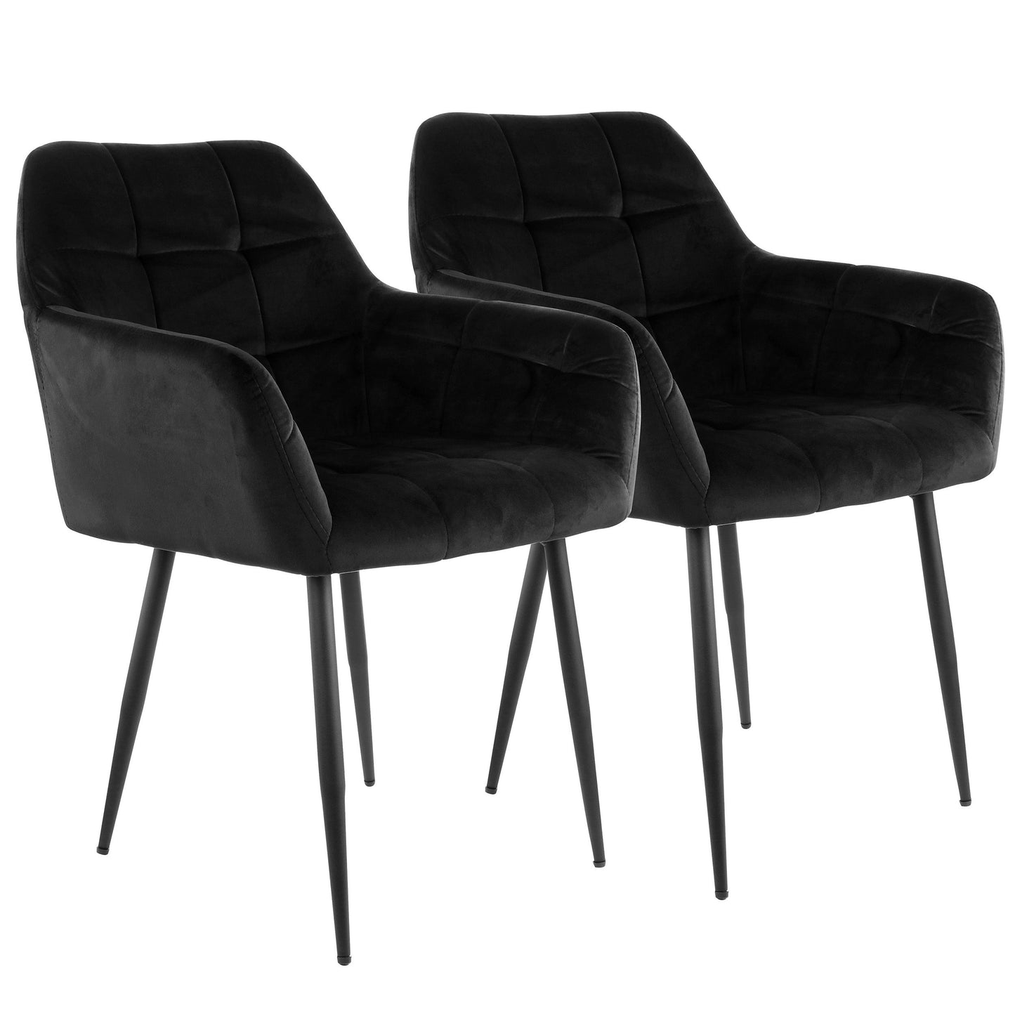 Elama 2 Piece Velvet Tufted Accent Chair in Black with Black Metal Legs LuxuryLifeWay Online Store