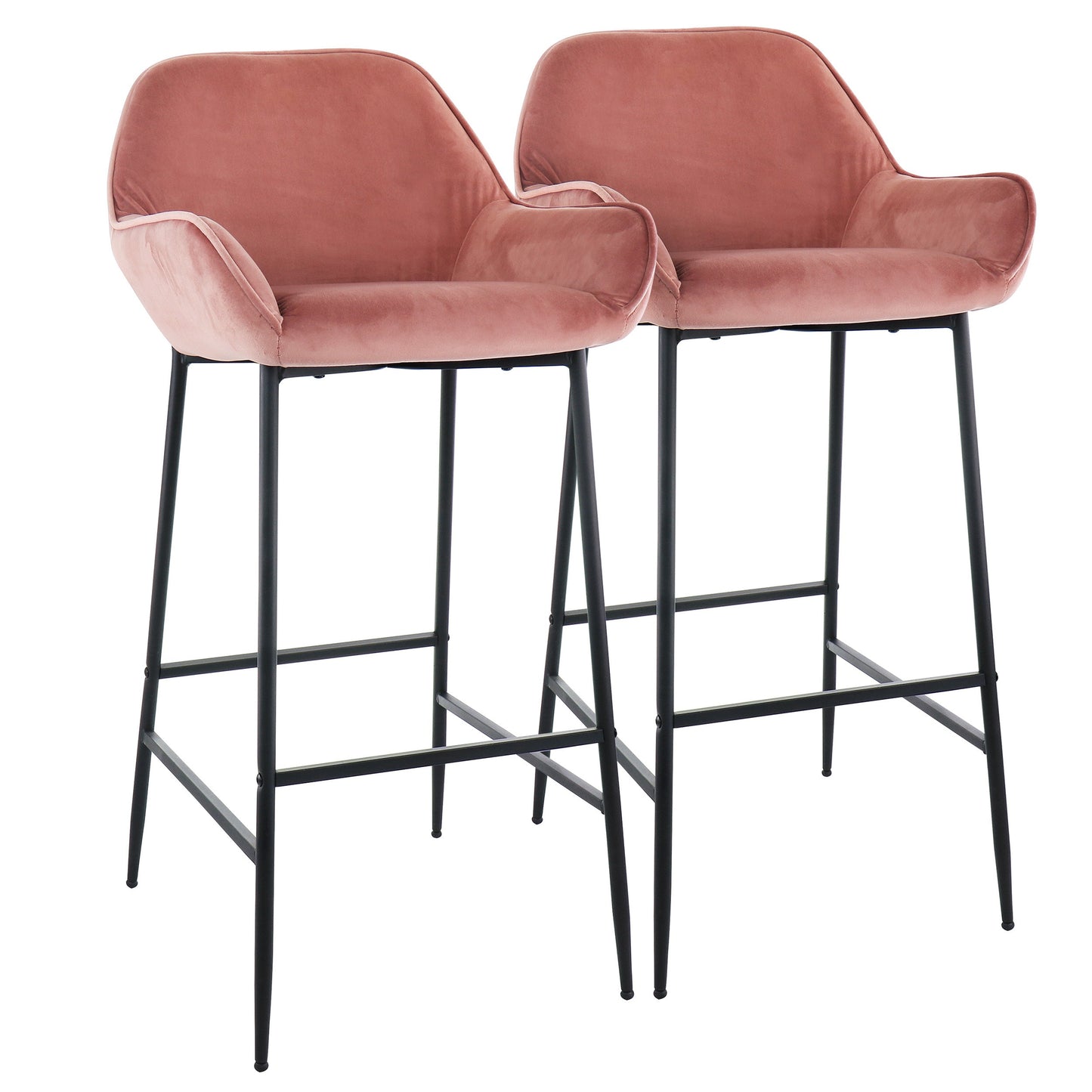 Elama 2 Piece Velvet Bar Stool in Blush Pink with Black Legs LuxuryLifeWay Online Store