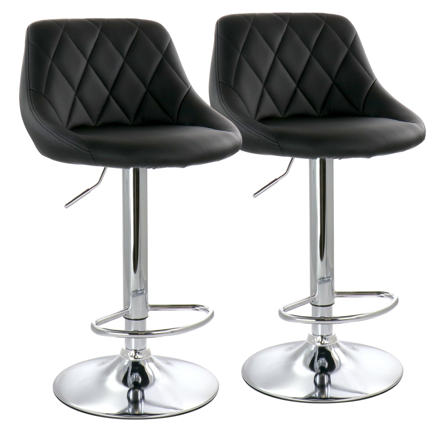 Elama 2 Piece Diamond Stitched Faux Leather Bar Stool in Black with Chrome Base and Adjustable Height LuxuryLifeWay Online Store