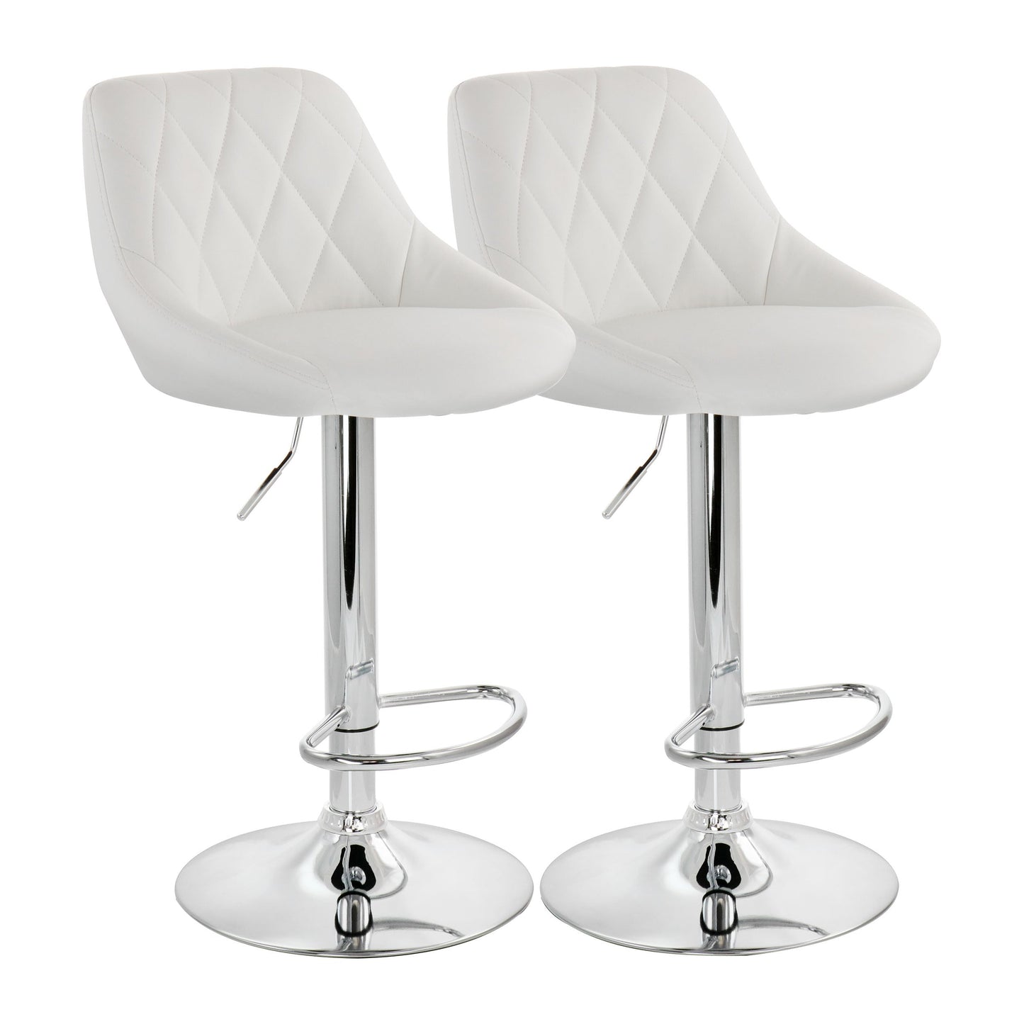 Elama 2 Piece Diamond Stitched Faux Leather Bar Stool in White with Chrome Base and Adjustable Height LuxuryLifeWay Online Store