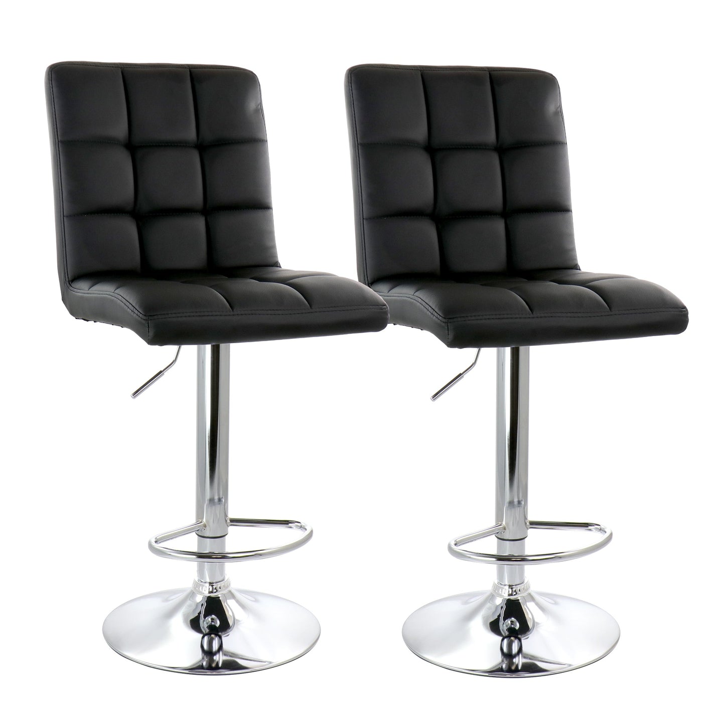 Elama 2 Piece Square Tufted Faux Leather Adjustable Bar Stool in Black with Chrome Base LuxuryLifeWay Online Store