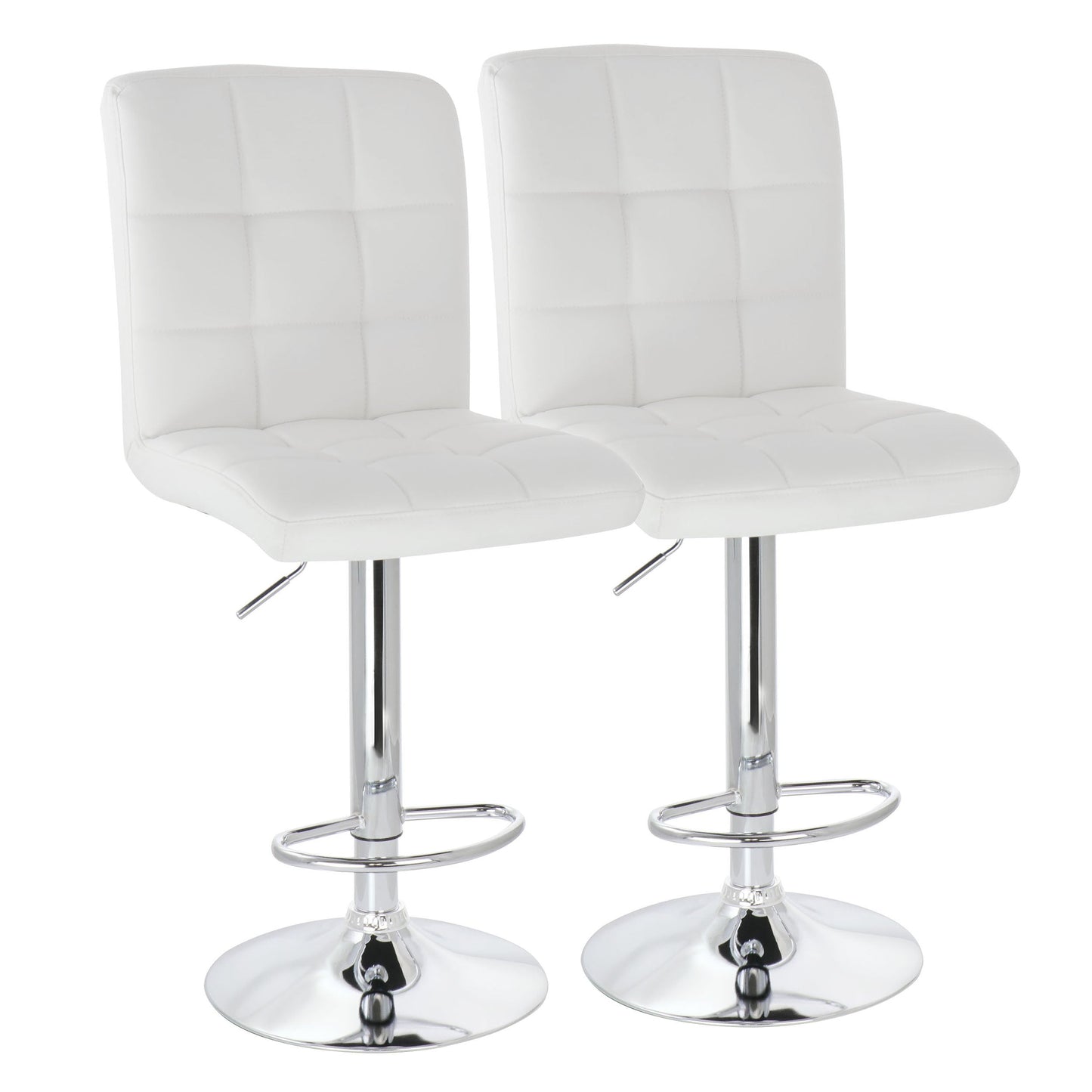 Elama 2 Piece Square Tufted Faux Leather Adjustable Bar Stool in White with Chrome Base LuxuryLifeWay Online Store