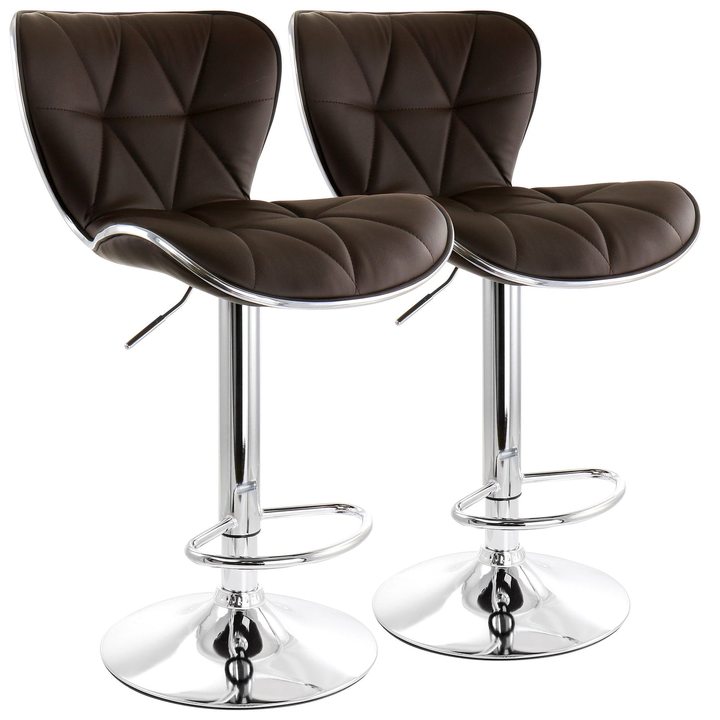 Elama 2 Piece Diamond Tufted Faux Leather Adjustable Bar Stool in Brown with Chrome Trim and Base LuxuryLifeWay Online Store