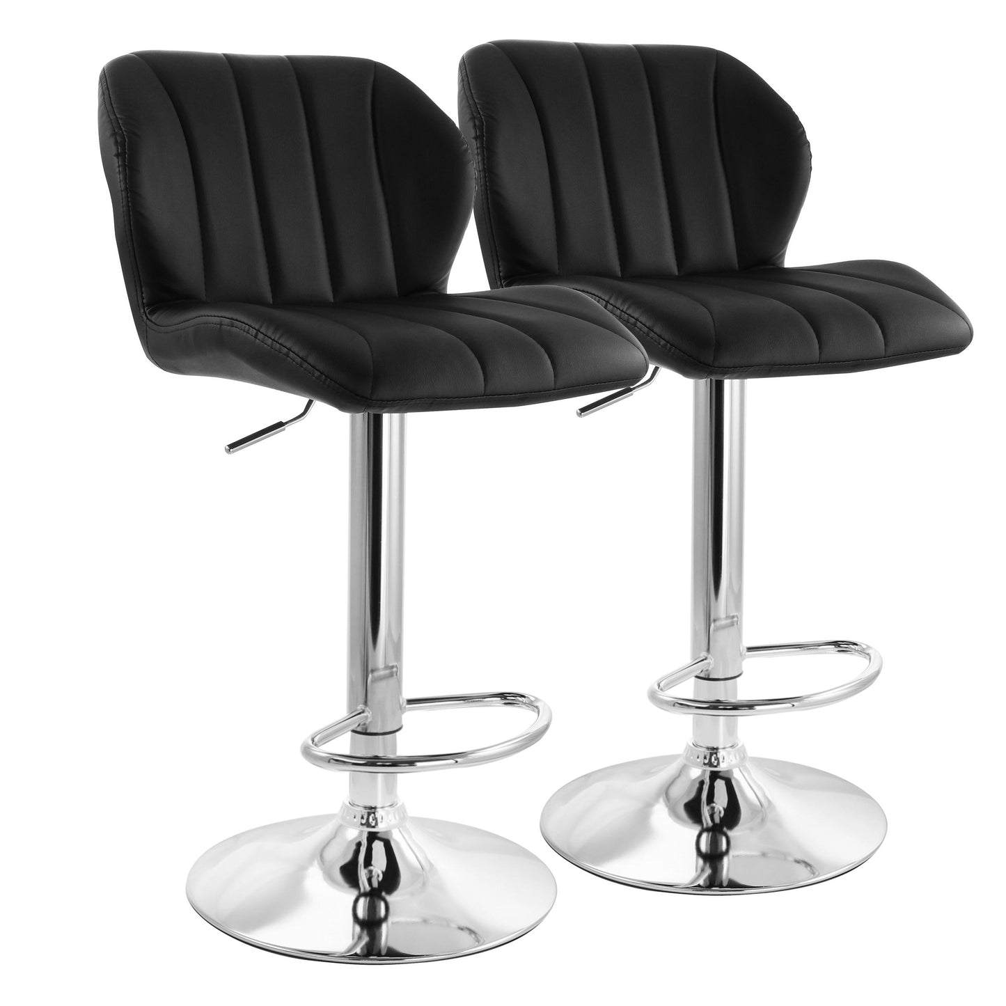 Elama 2 Piece Adjustable Faux Leather Stripe Tufted Bar Stool in Black with Chrome Base LuxuryLifeWay Online Store