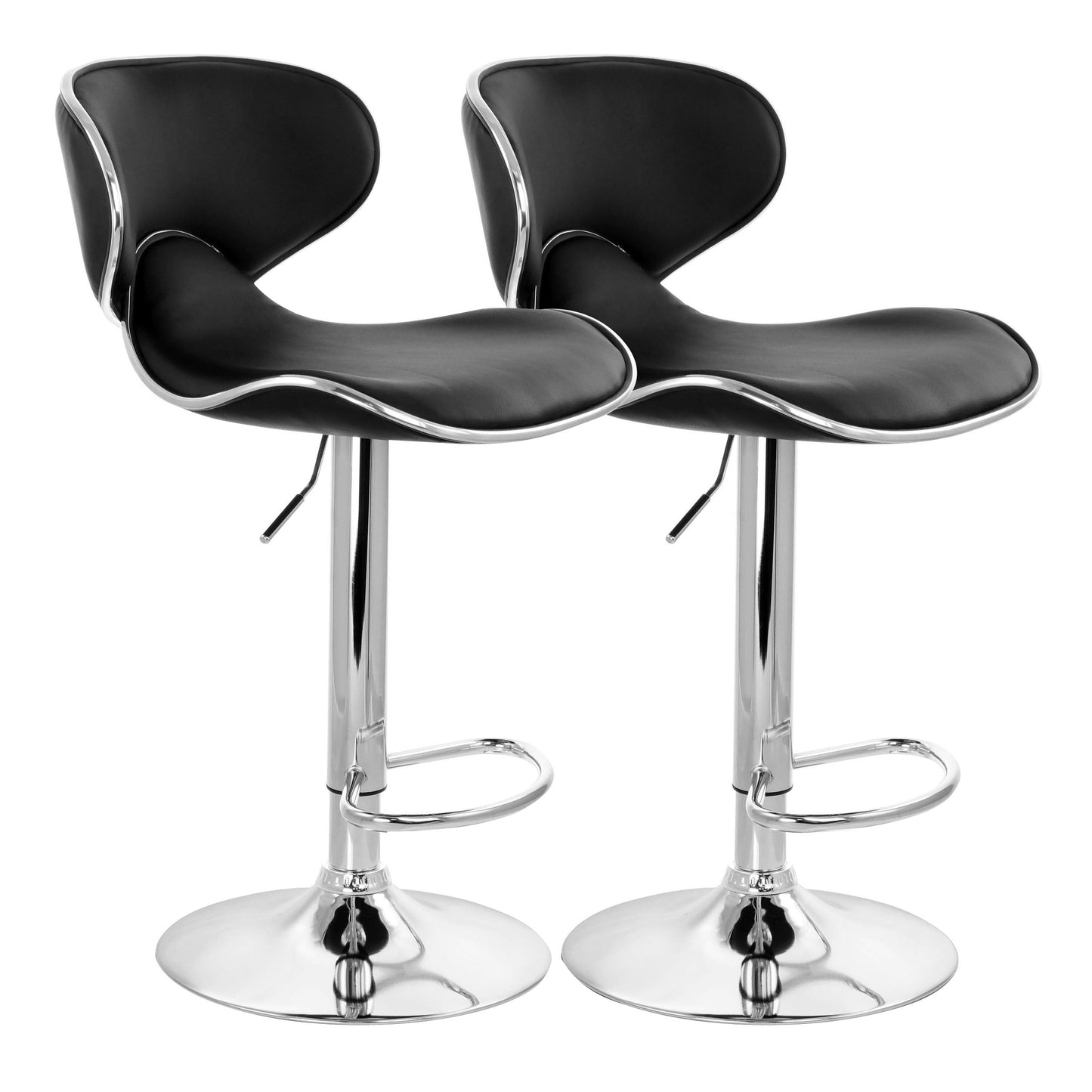 Elama 2 Piece Slim Faux Leather Adjustable Bar Stool in Black with Chrome Base LuxuryLifeWay Online Store